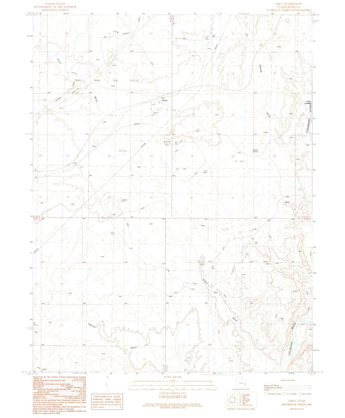 Classic USGS Cisco Utah 7.5'x7.5' Topo Map Image