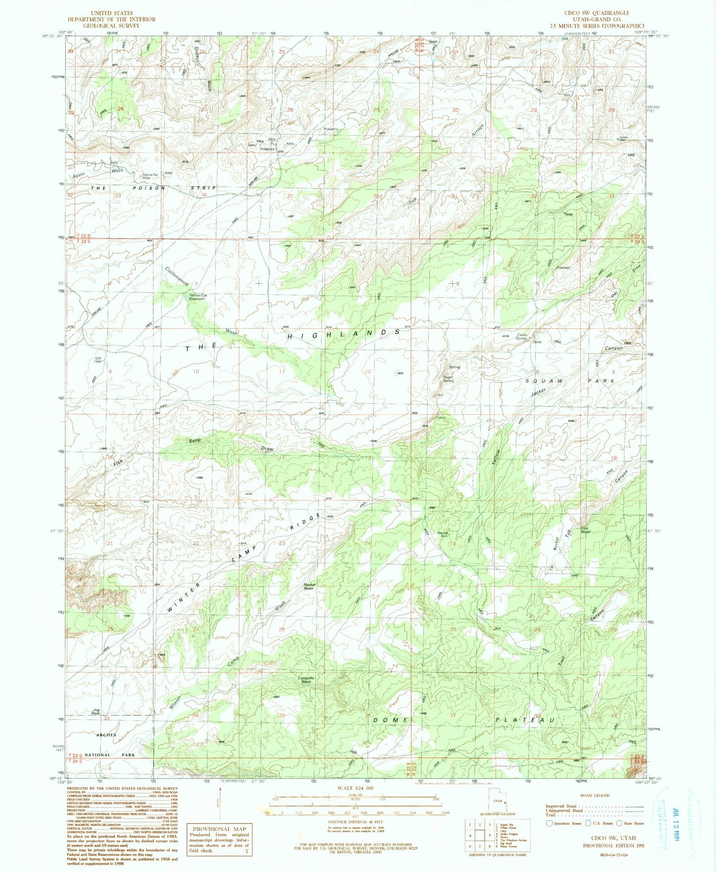 Classic USGS Cisco SW Utah 7.5'x7.5' Topo Map Image