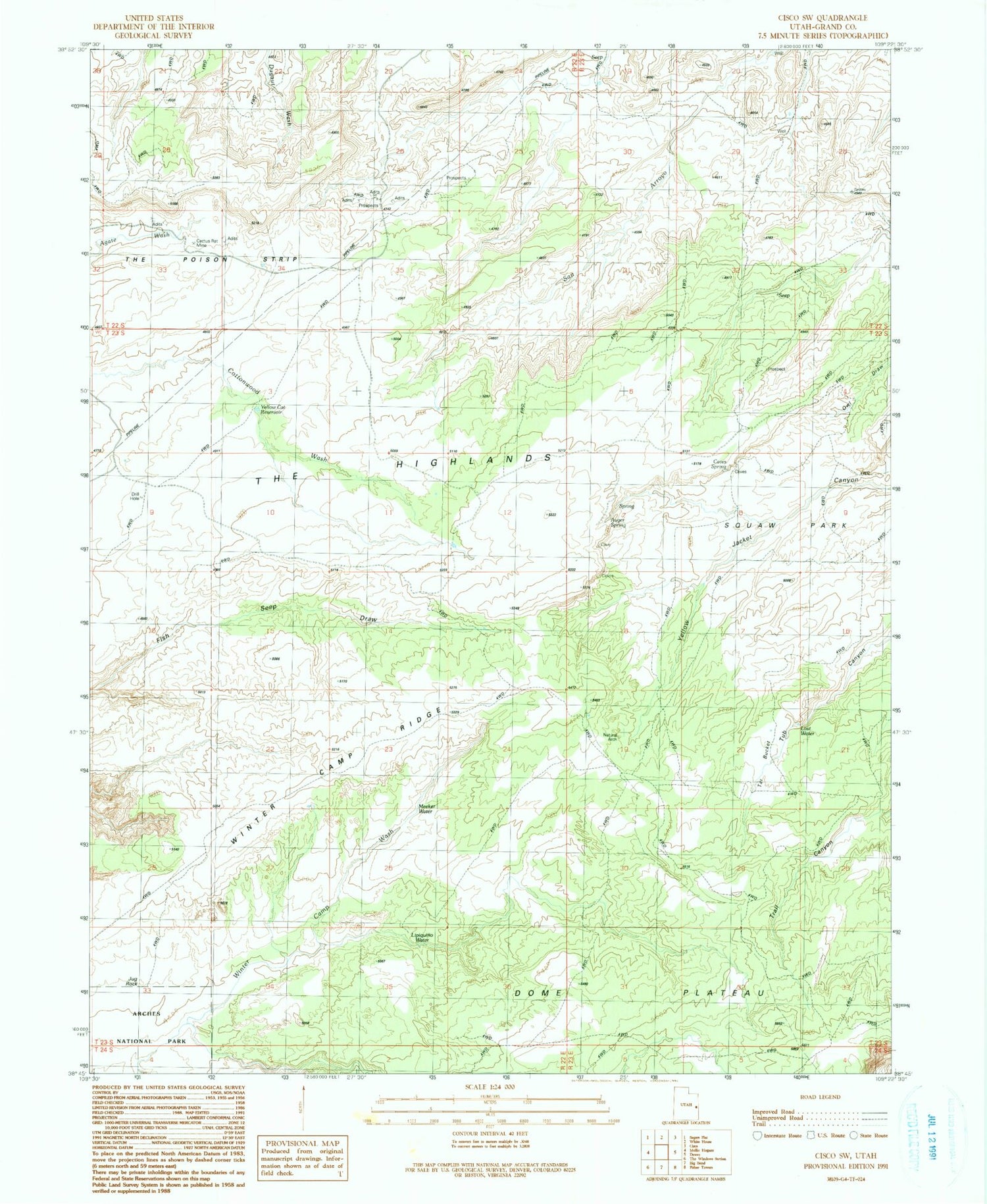 Classic USGS Cisco SW Utah 7.5'x7.5' Topo Map Image