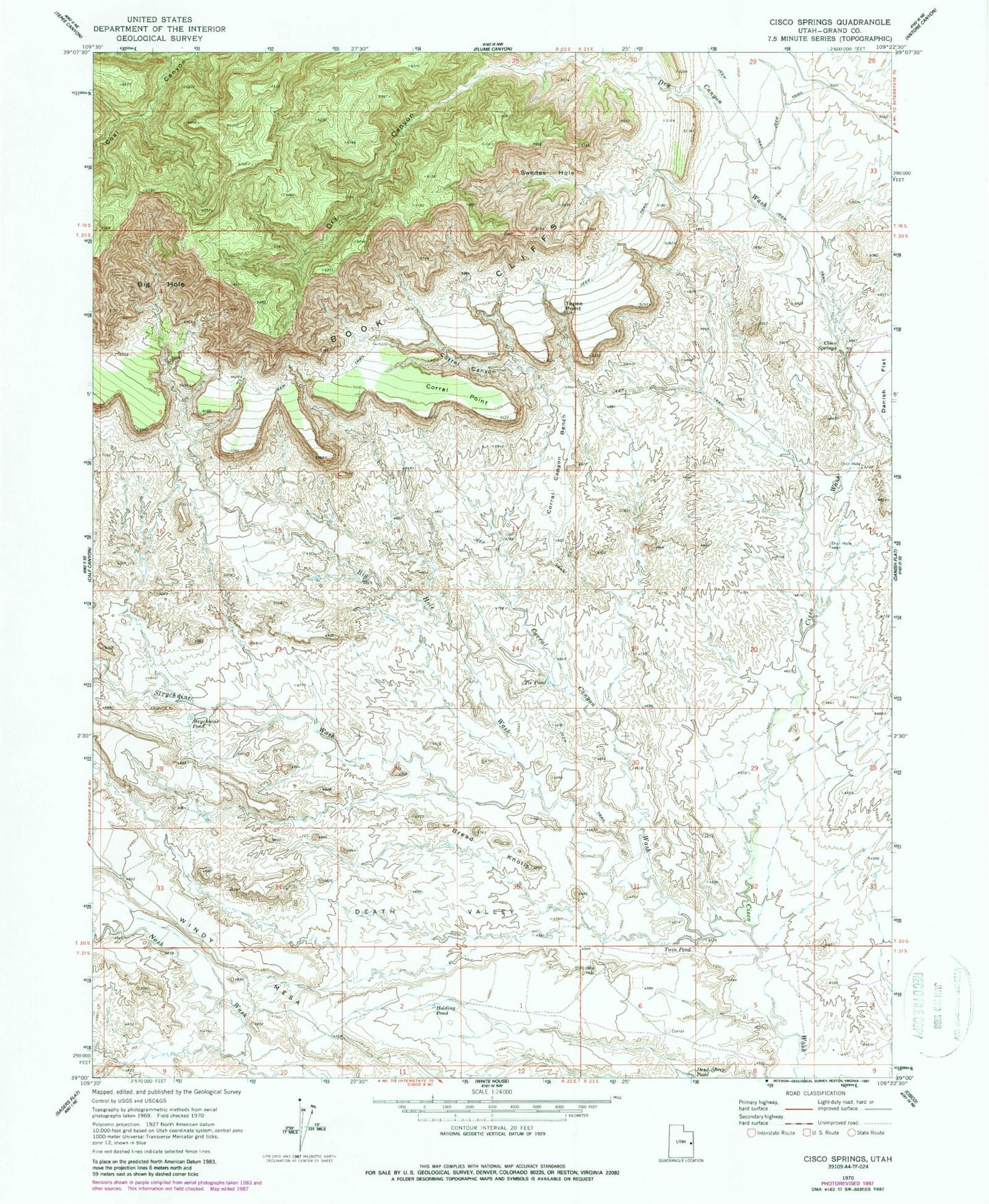 Classic USGS Cisco Springs Utah 7.5'x7.5' Topo Map Image