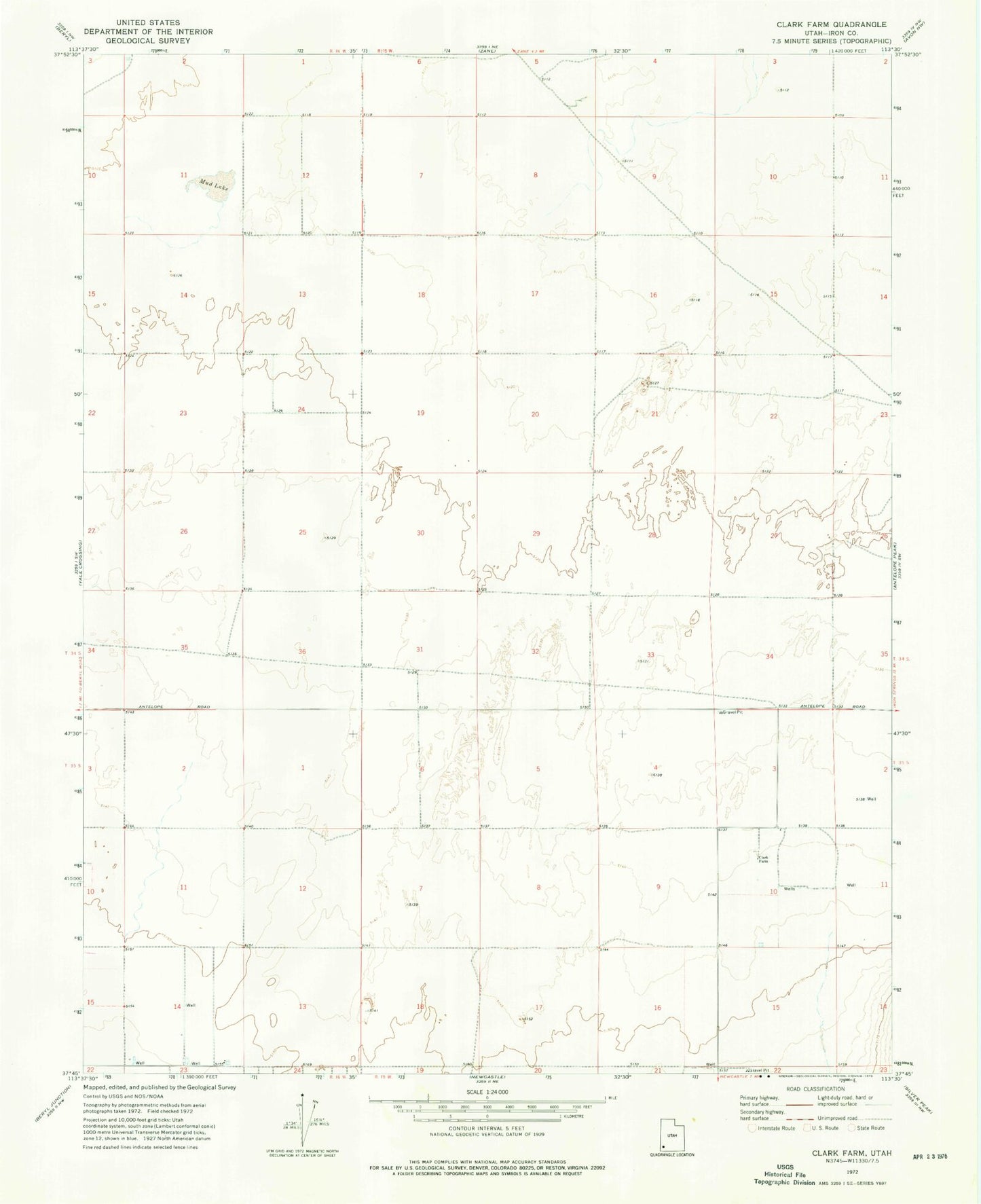 Classic USGS Clark Farm Utah 7.5'x7.5' Topo Map Image