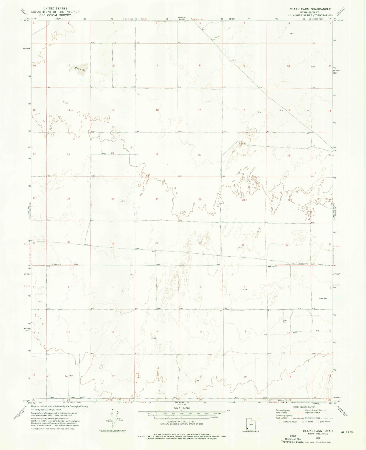 Classic USGS Clark Farm Utah 7.5'x7.5' Topo Map Image
