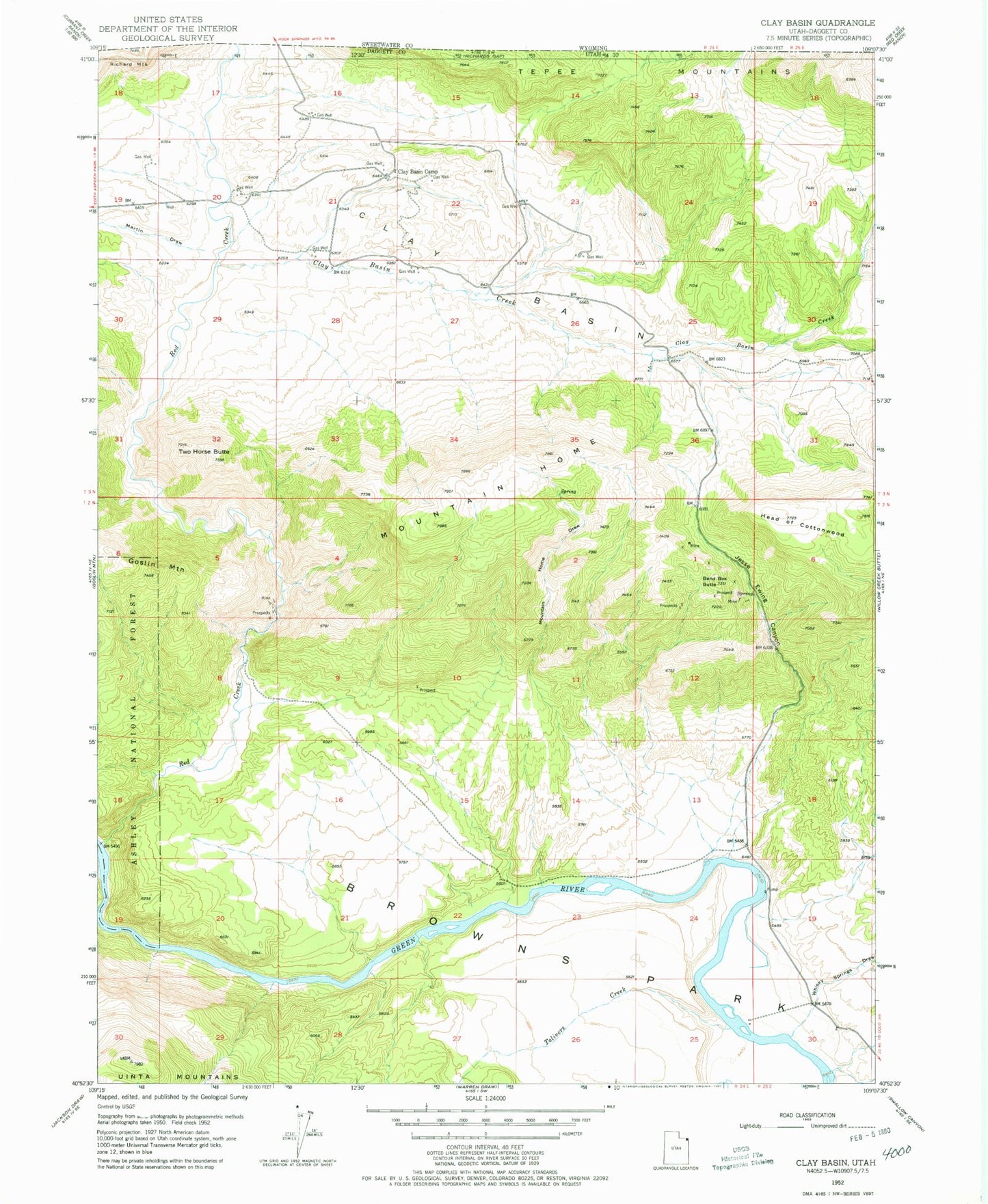Classic USGS Clay Basin Utah 7.5'x7.5' Topo Map Image