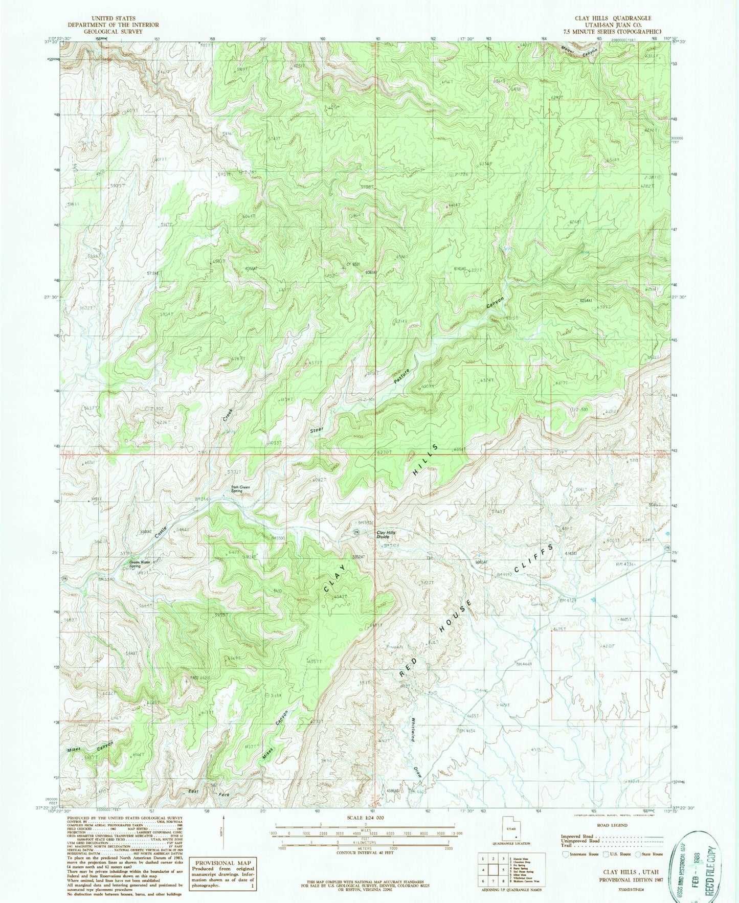 Classic USGS Clay Hills Utah 7.5'x7.5' Topo Map Image