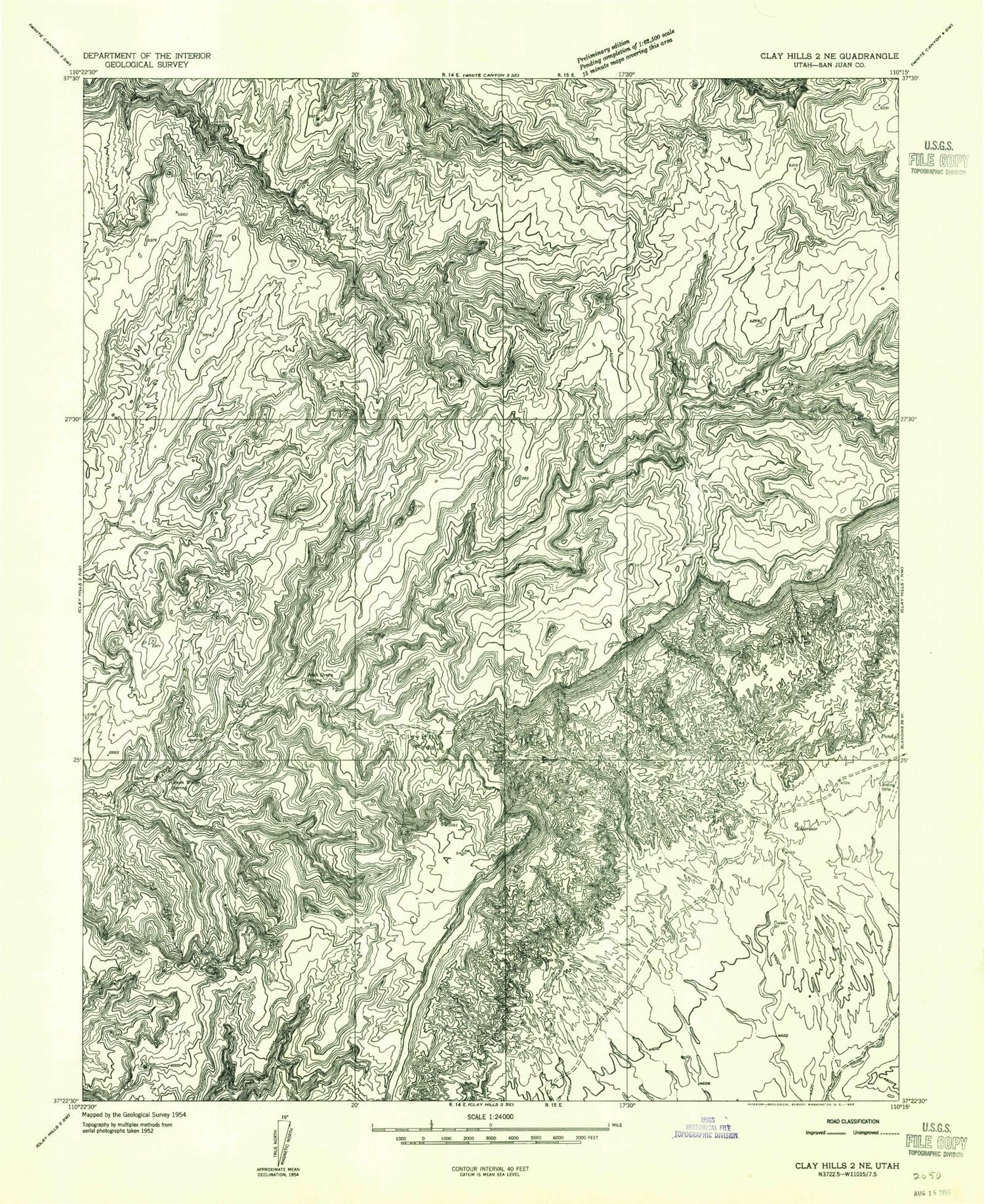 Classic USGS Clay Hills Utah 7.5'x7.5' Topo Map Image