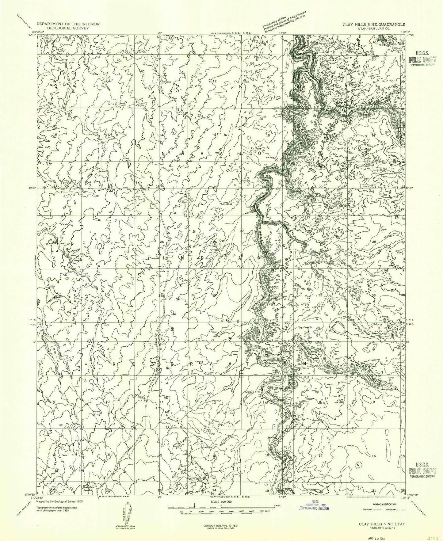 Classic USGS Oljato NE Utah 7.5'x7.5' Topo Map Image