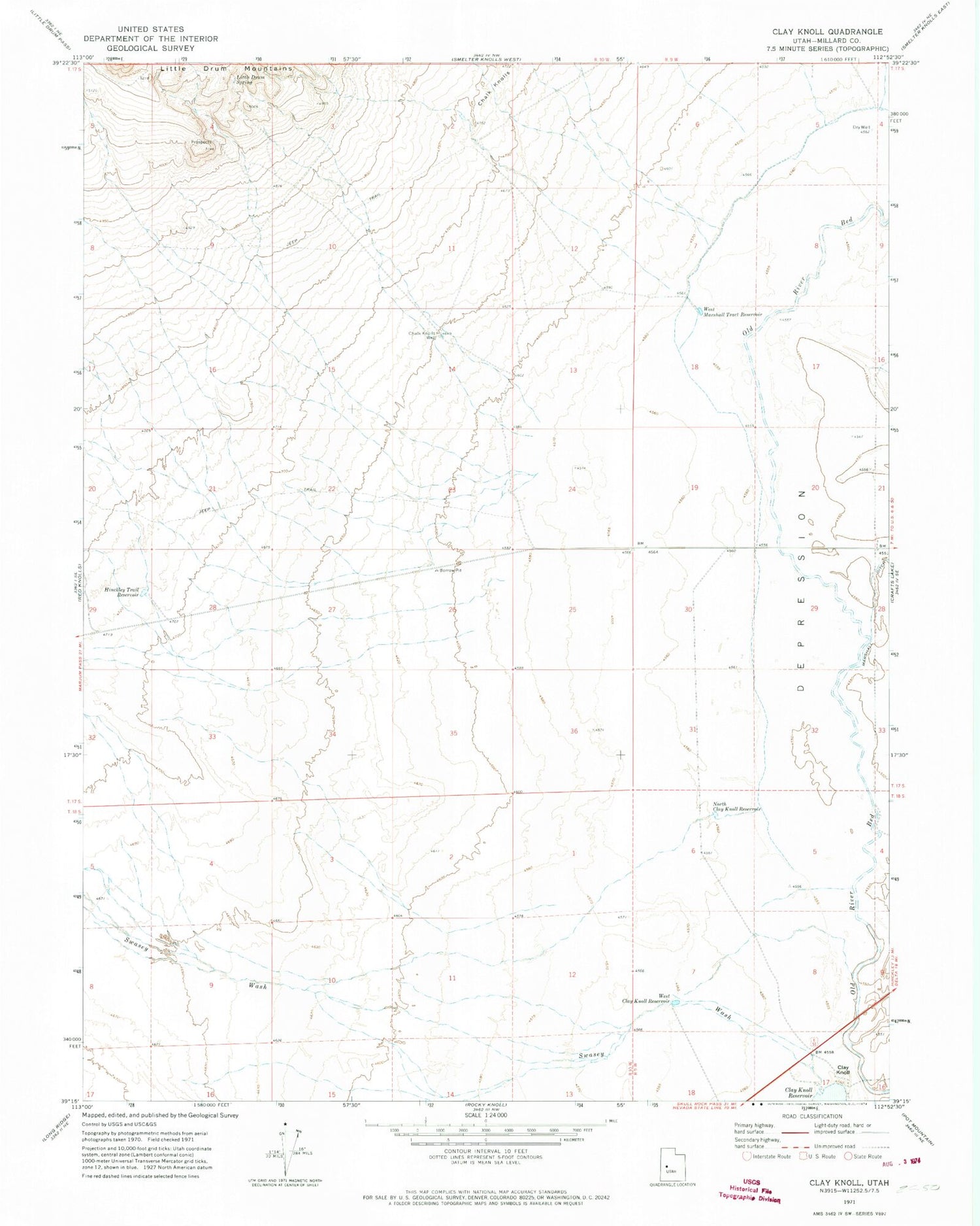 Classic USGS Clay Knoll Utah 7.5'x7.5' Topo Map Image