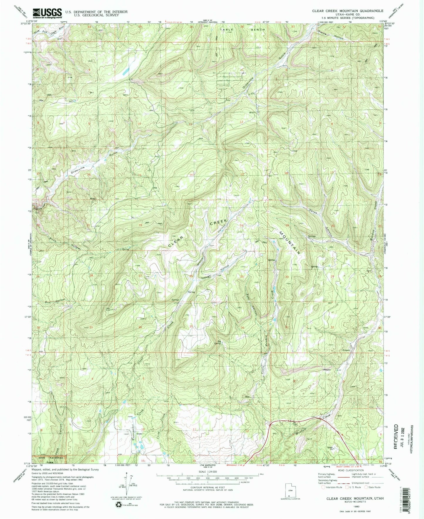 Classic USGS Clear Creek Mountain Utah 7.5'x7.5' Topo Map Image