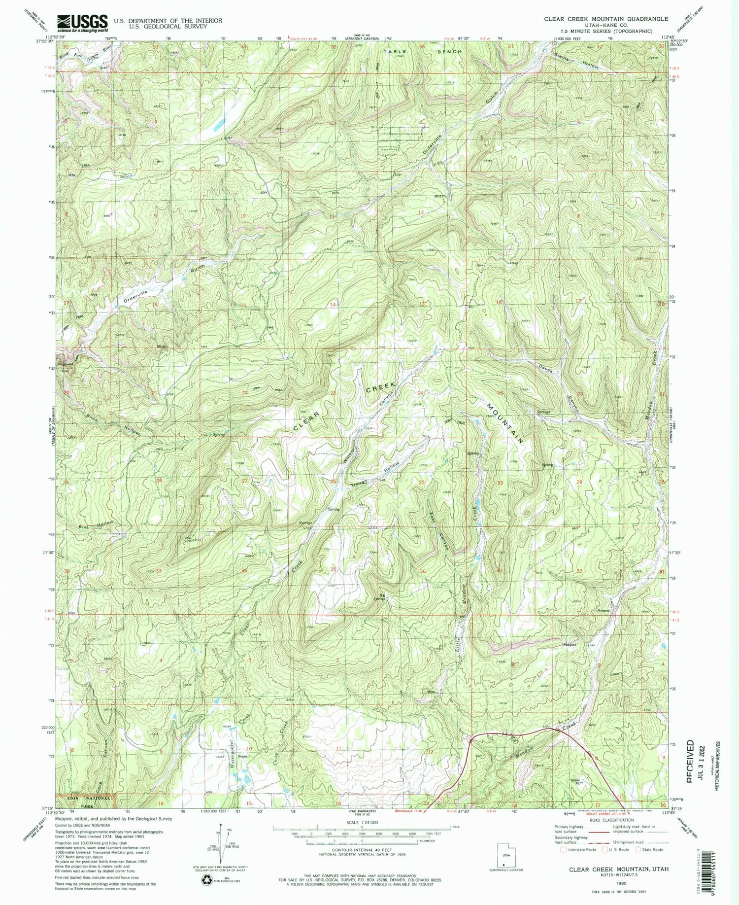 Classic USGS Clear Creek Mountain Utah 7.5'x7.5' Topo Map Image