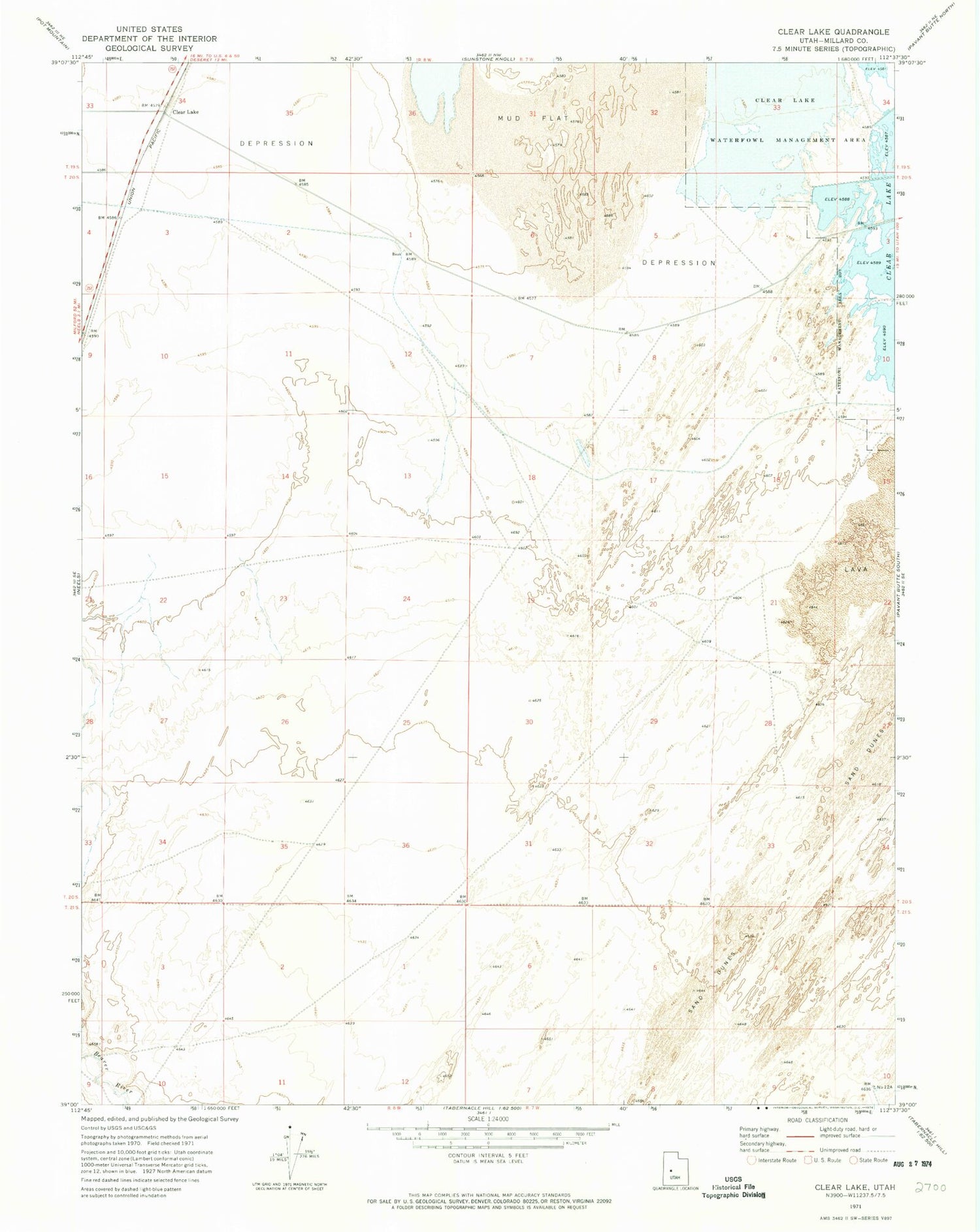 Classic USGS Clear Lake Utah 7.5'x7.5' Topo Map Image