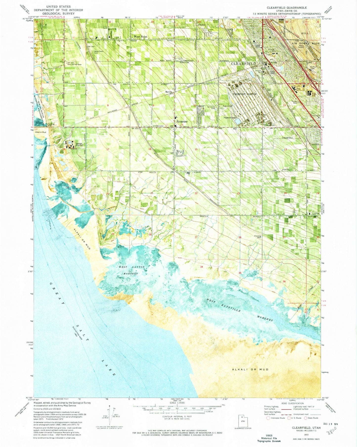 Classic USGS Clearfield Utah 7.5'x7.5' Topo Map Image