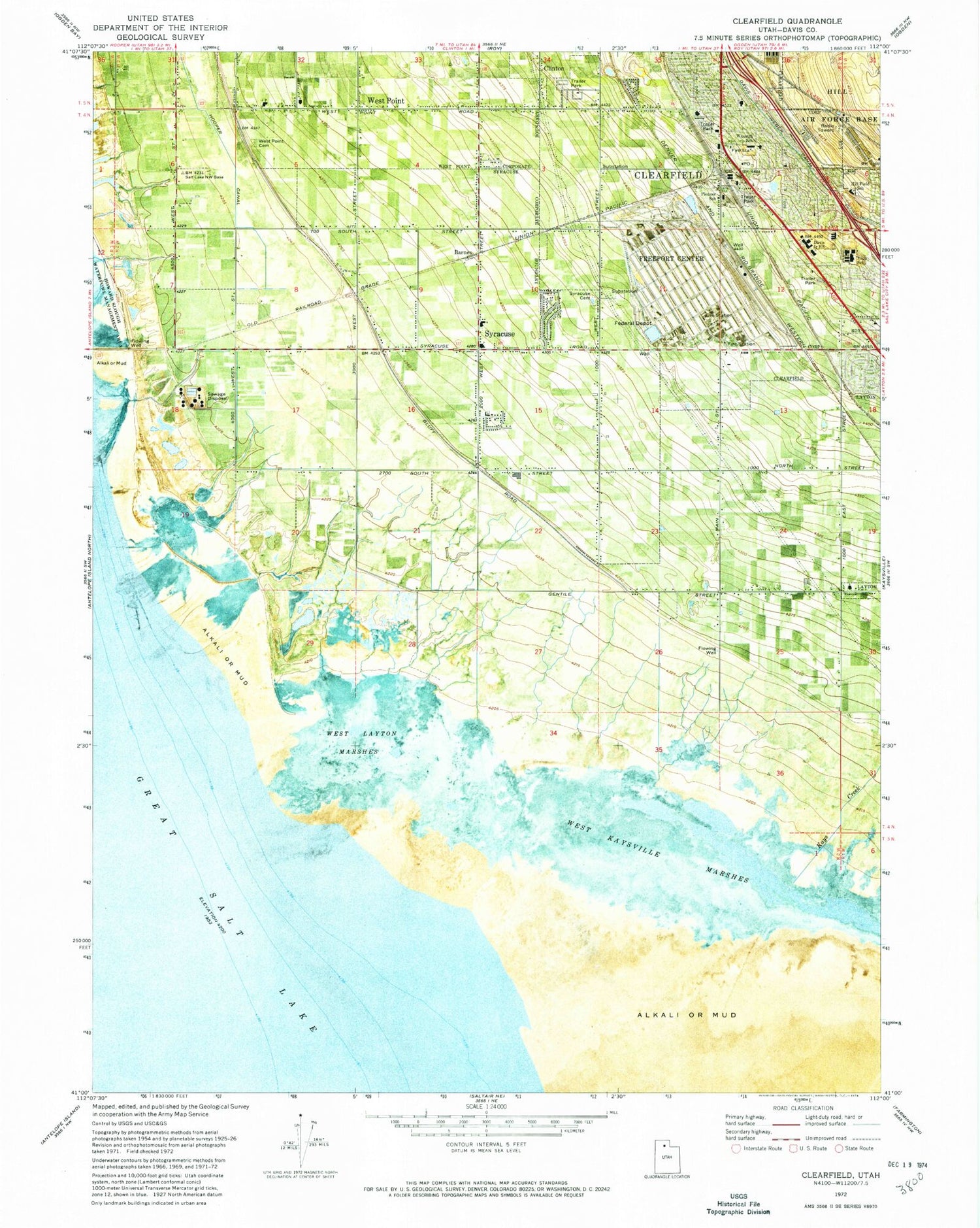 Classic USGS Clearfield Utah 7.5'x7.5' Topo Map Image