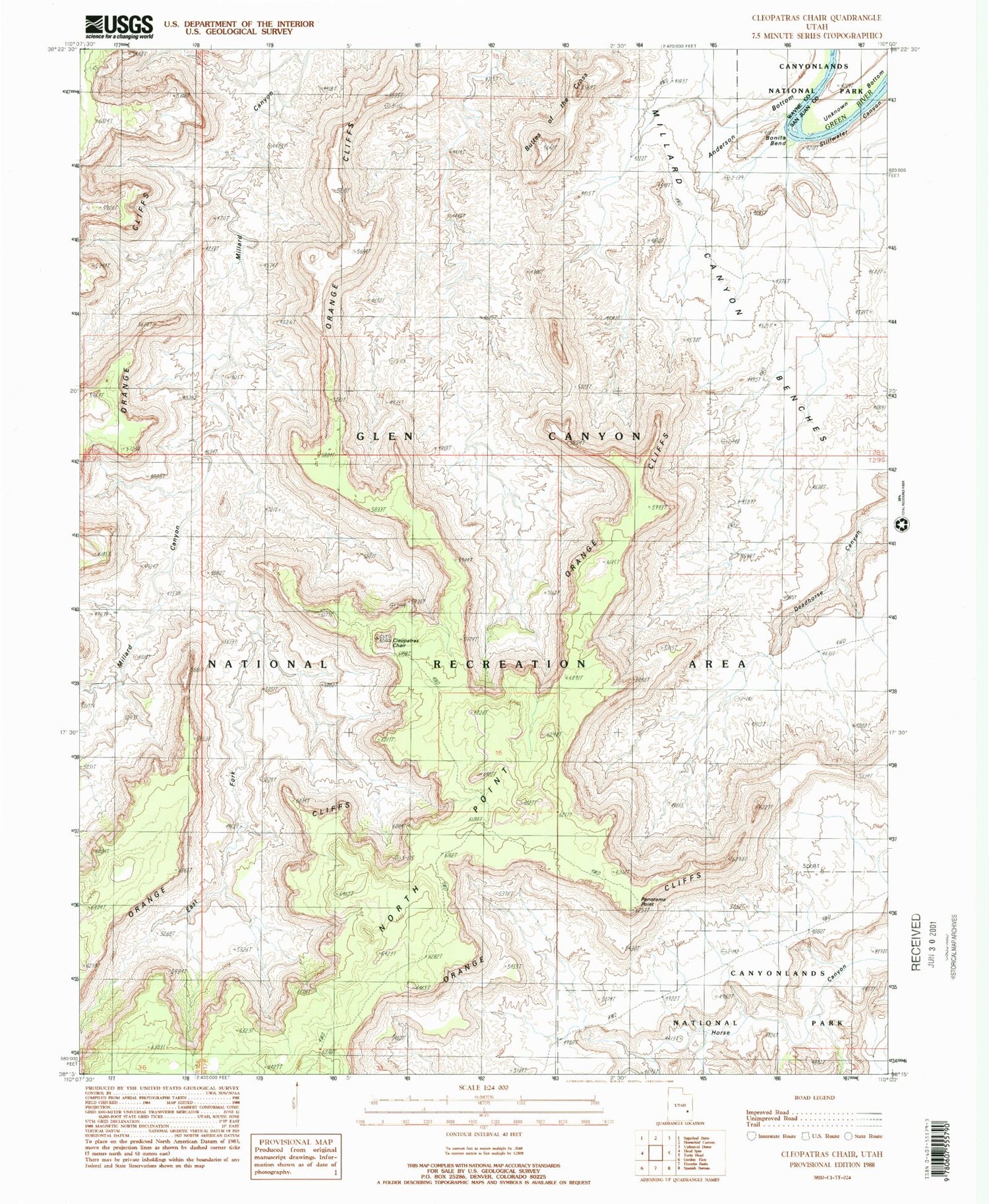Classic USGS Cleopatras Chair Utah 7.5'x7.5' Topo Map Image