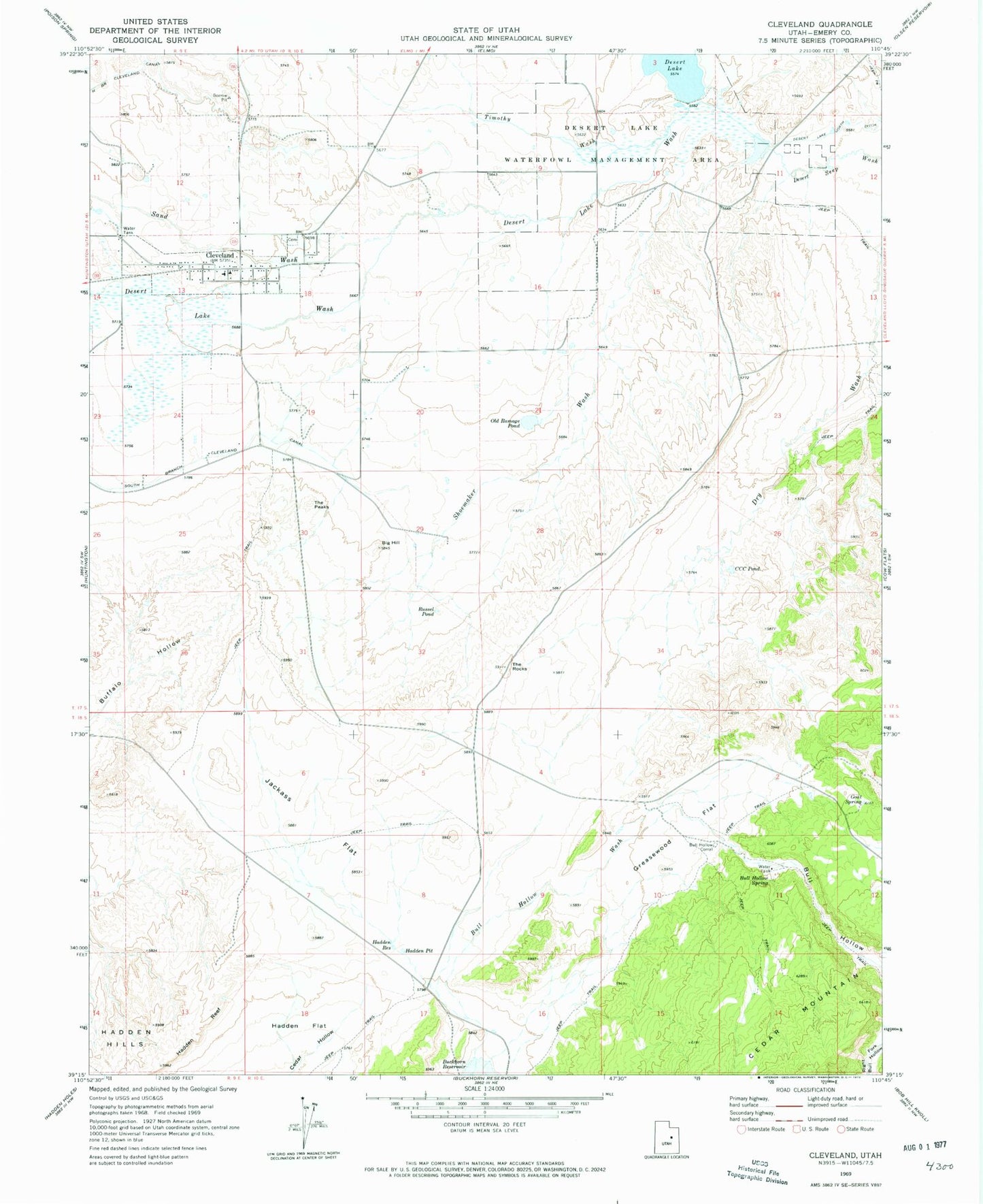 Classic USGS Cleveland Utah 7.5'x7.5' Topo Map Image