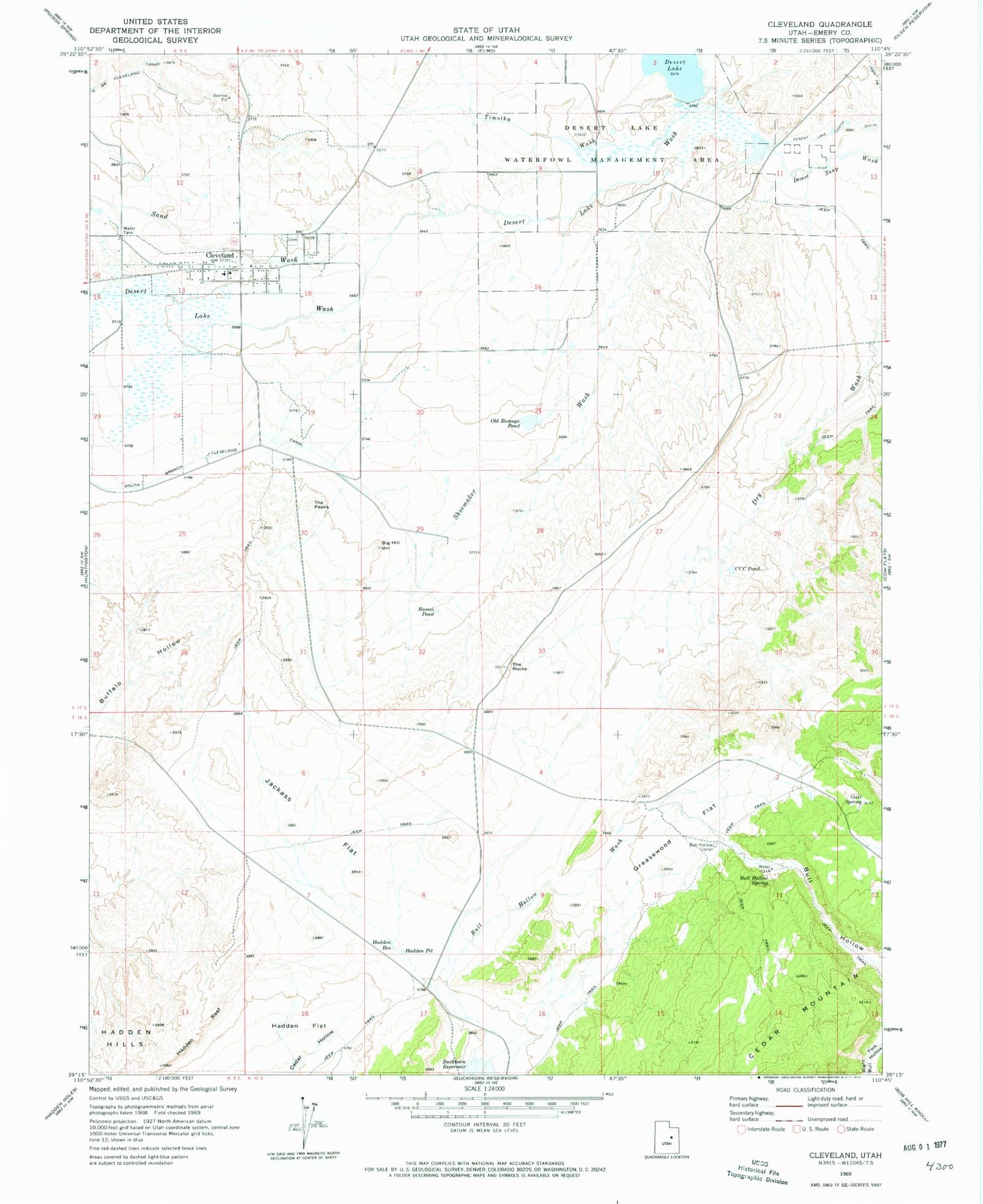 Classic USGS Cleveland Utah 7.5'x7.5' Topo Map Image