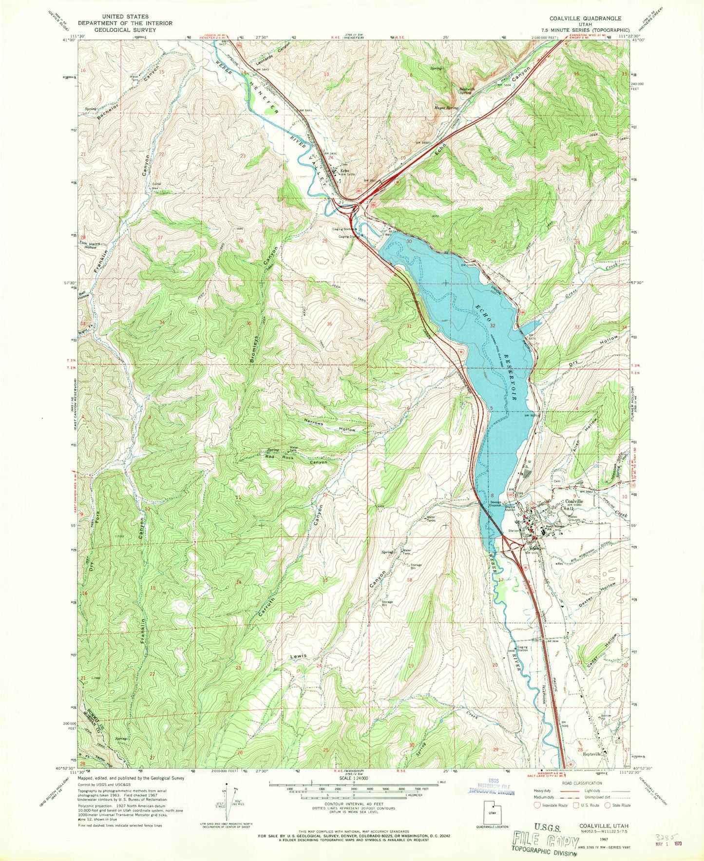 Classic USGS Coalville Utah 7.5'x7.5' Topo Map Image