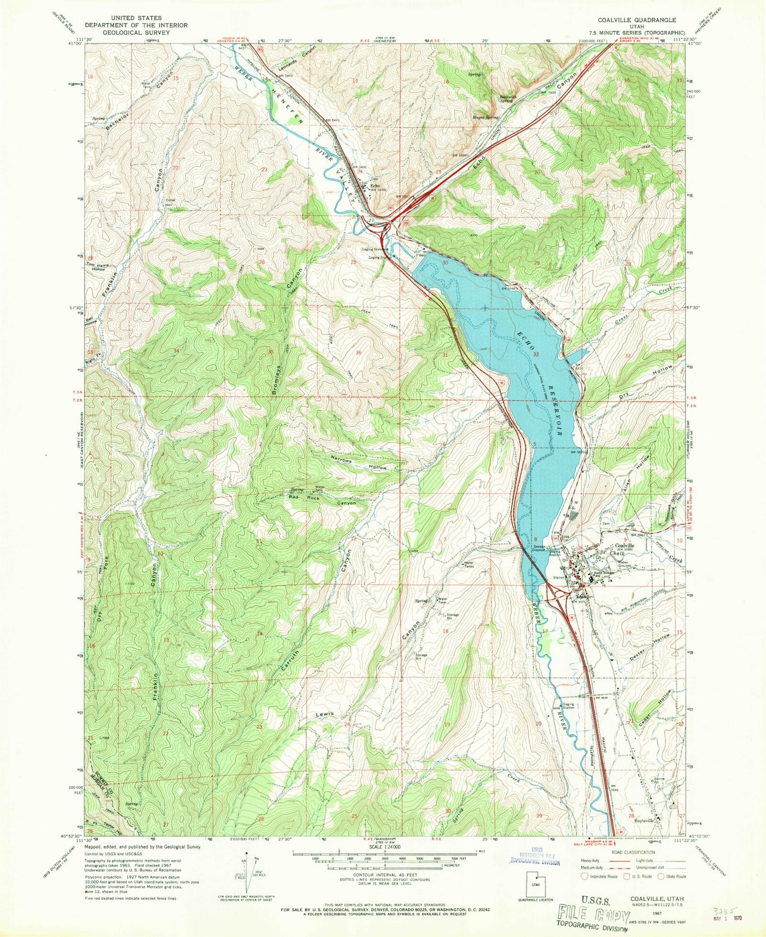 Classic USGS Coalville Utah 7.5'x7.5' Topo Map Image