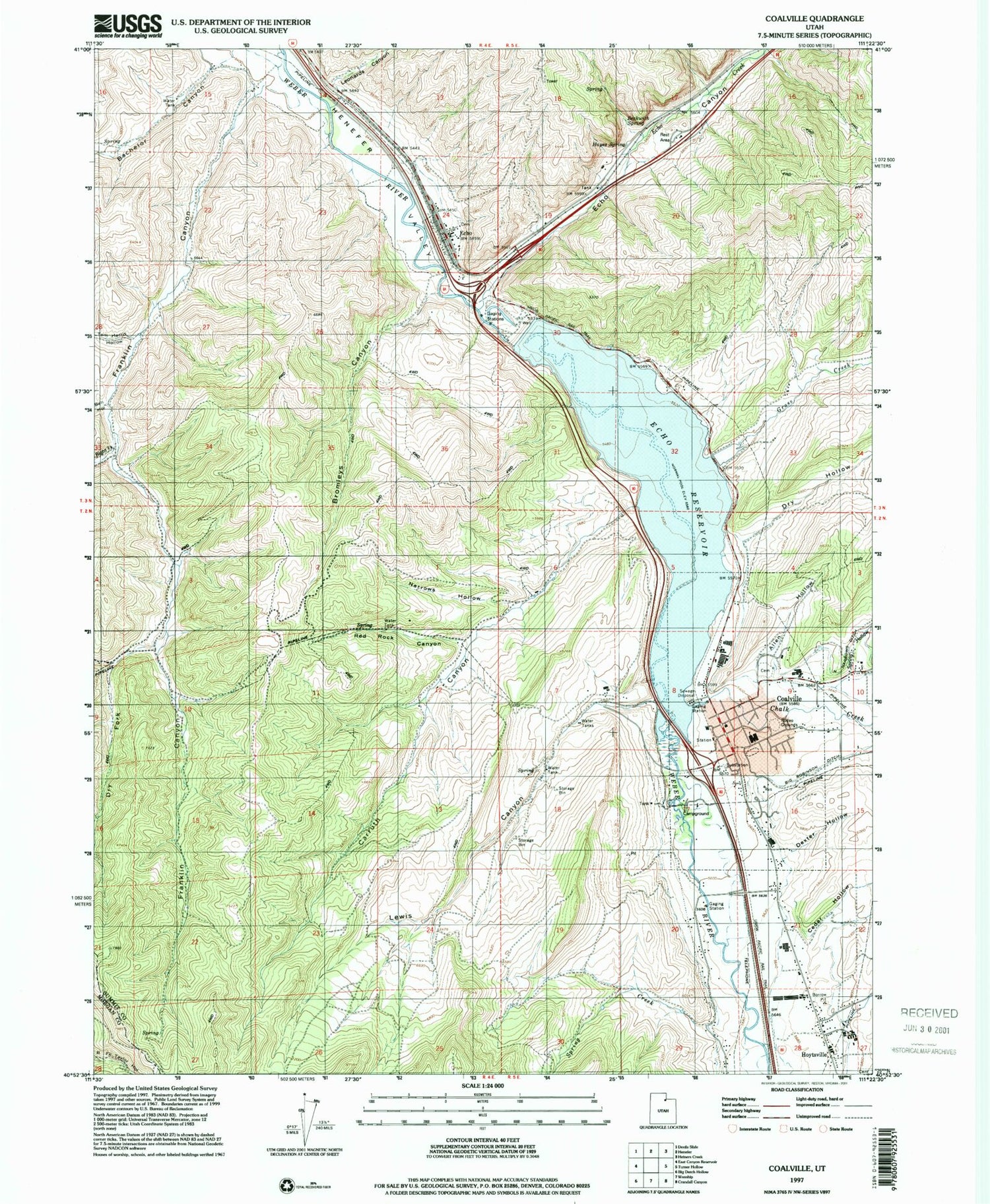 Classic USGS Coalville Utah 7.5'x7.5' Topo Map Image