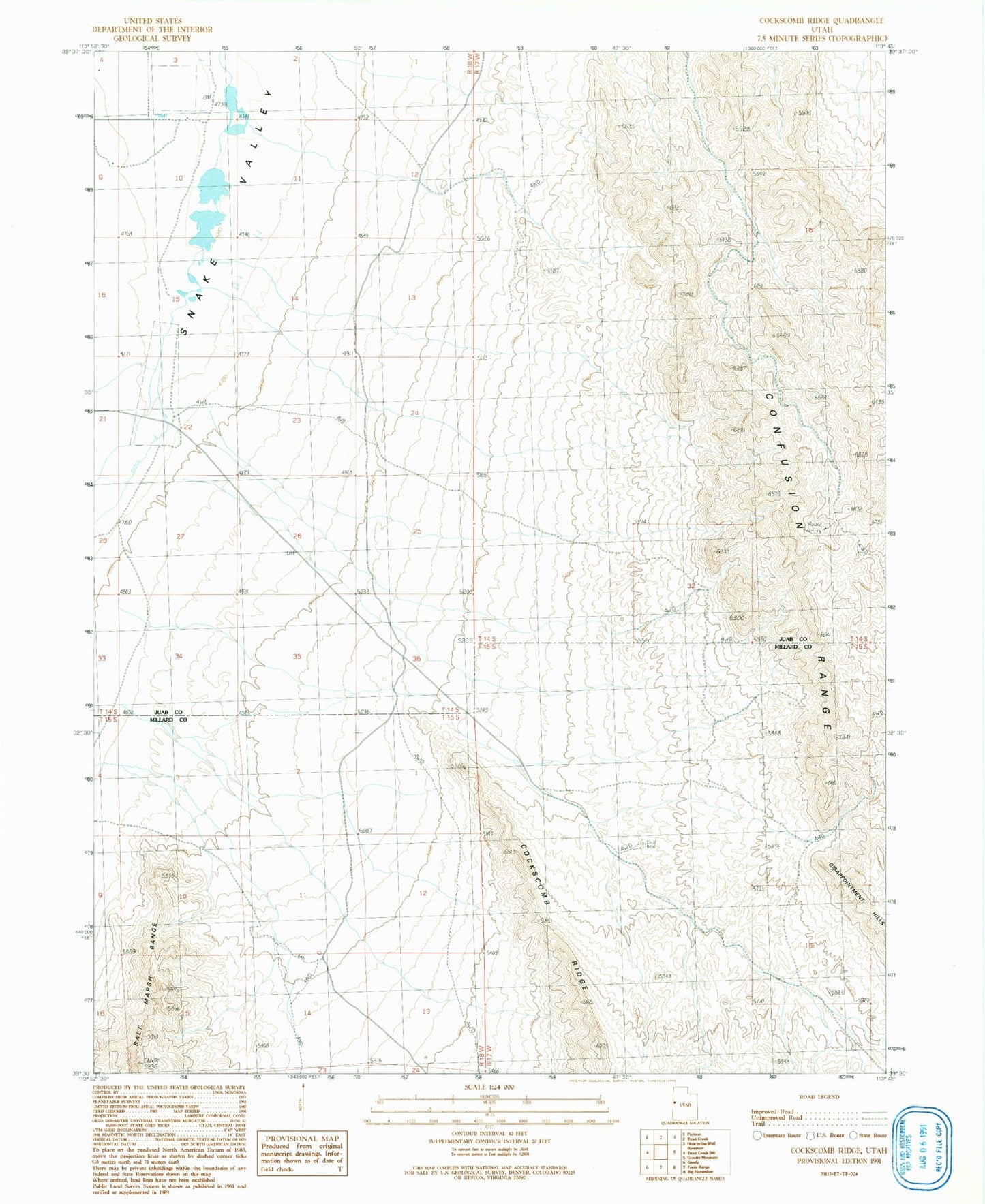 Classic USGS Cockscomb Ridge Utah 7.5'x7.5' Topo Map Image