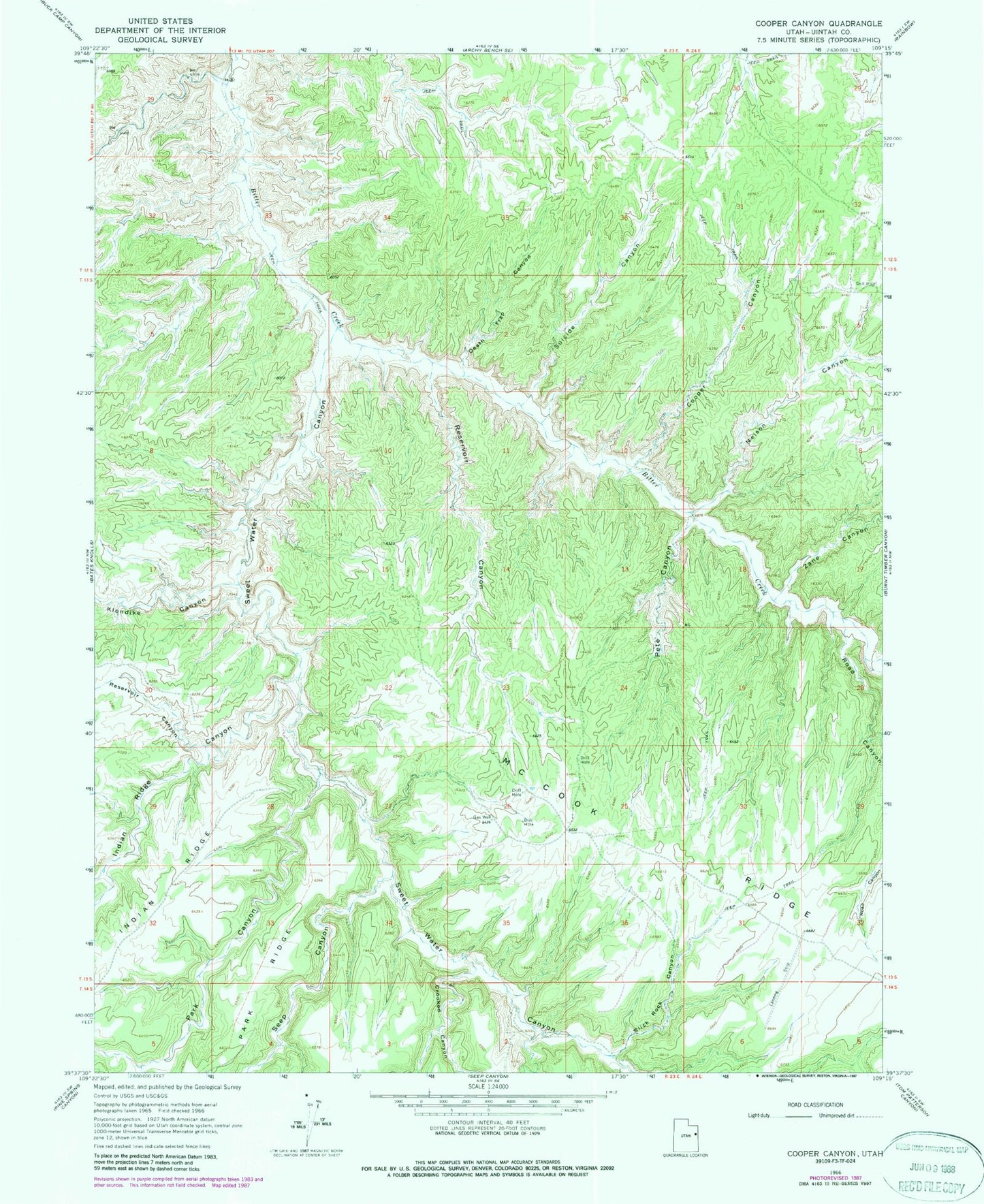 Classic USGS Cooper Canyon Utah 7.5'x7.5' Topo Map Image