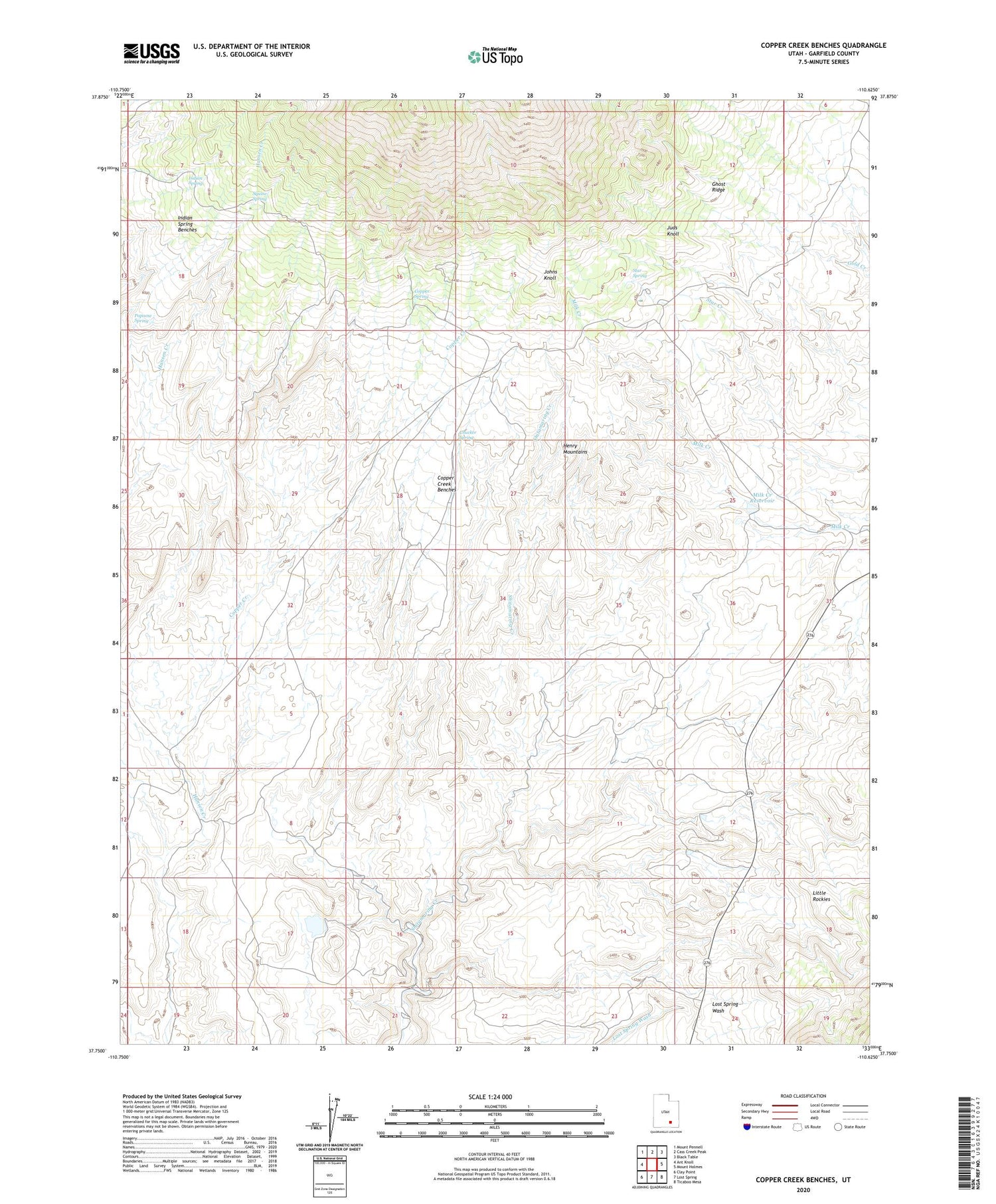 Copper Creek Benches Utah US Topo Map Image