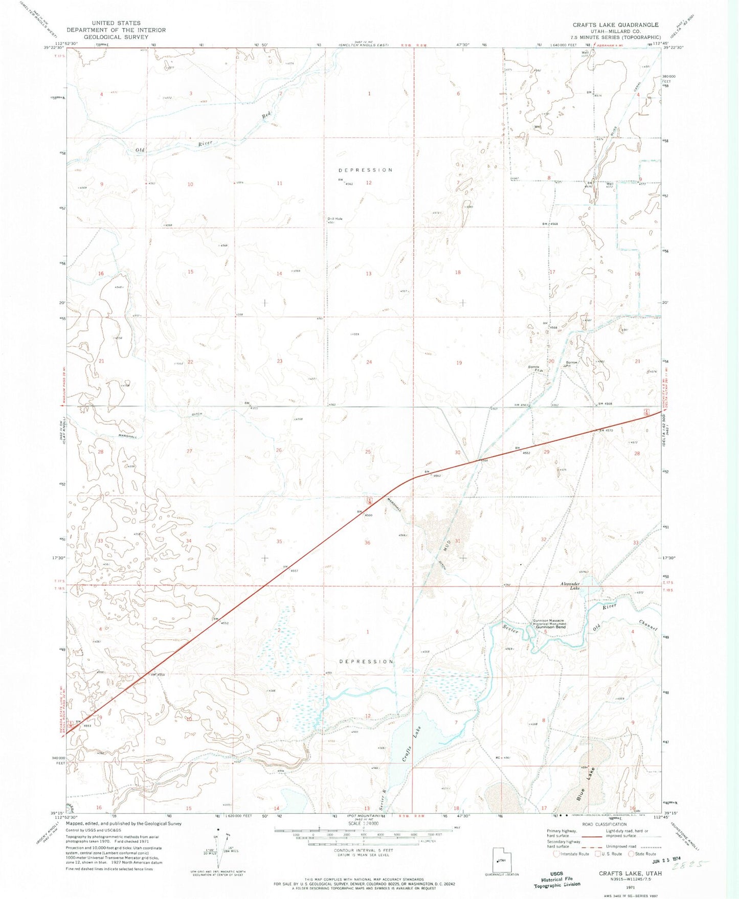 Classic USGS Crafts Lake Utah 7.5'x7.5' Topo Map Image