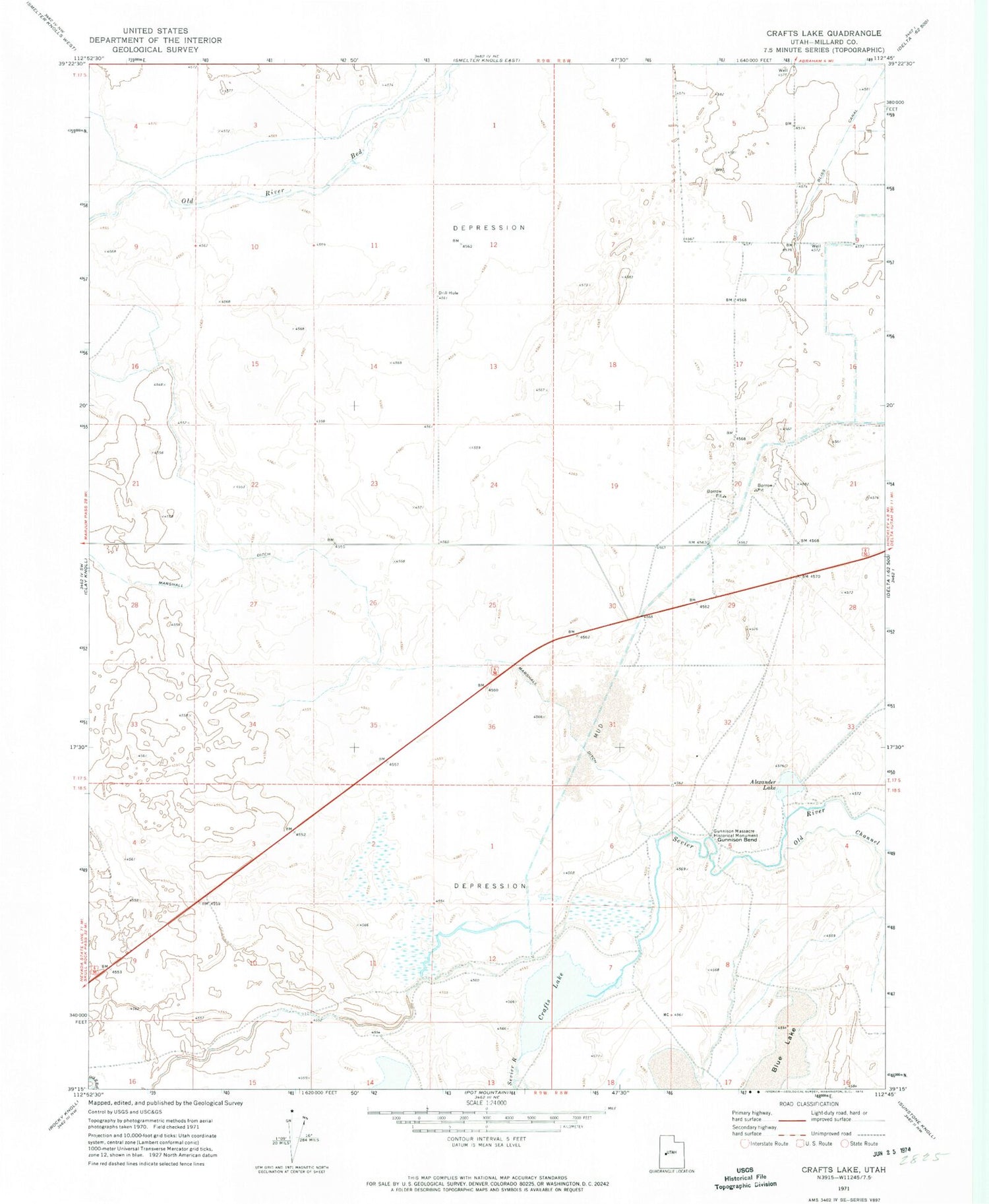 Classic USGS Crafts Lake Utah 7.5'x7.5' Topo Map Image