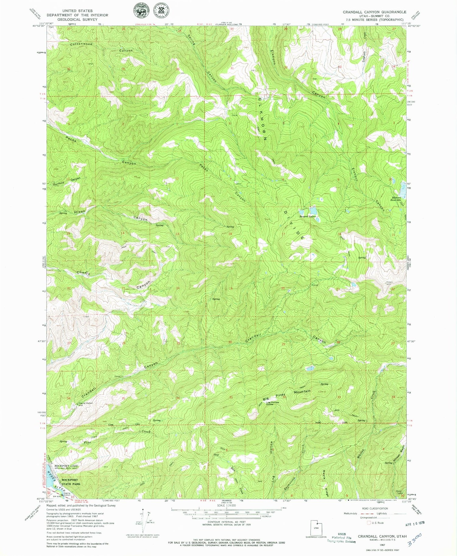 Classic USGS Crandall Canyon Utah 7.5'x7.5' Topo Map Image