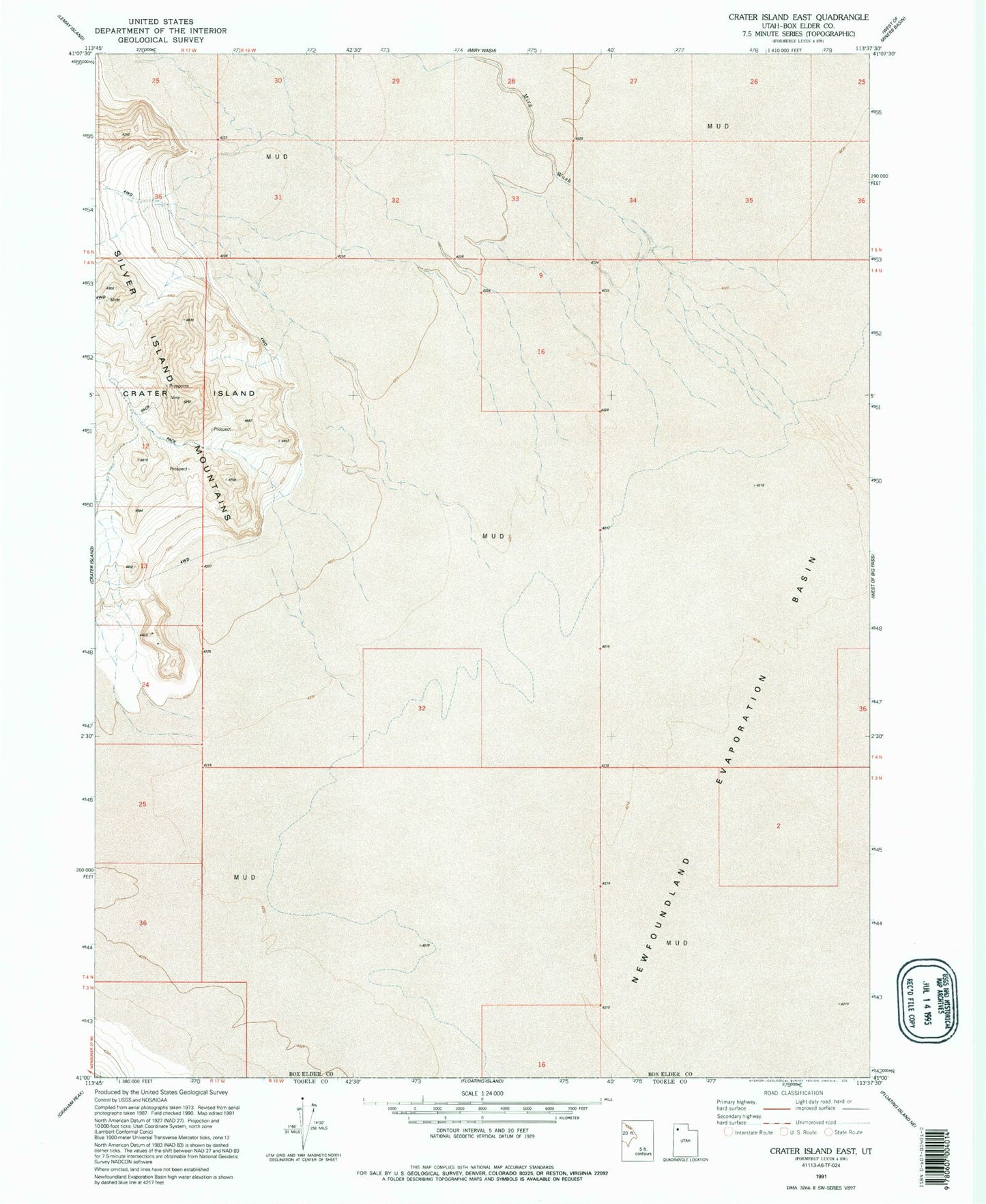 Classic USGS Crater Island East Utah 7.5'x7.5' Topo Map Image