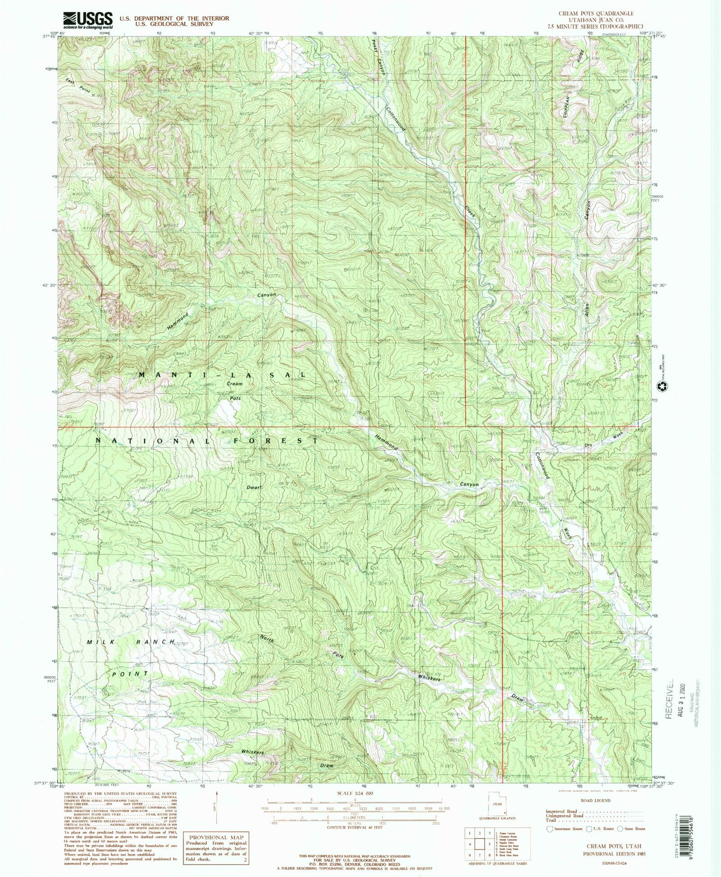 Classic USGS Cream Pots Utah 7.5'x7.5' Topo Map Image