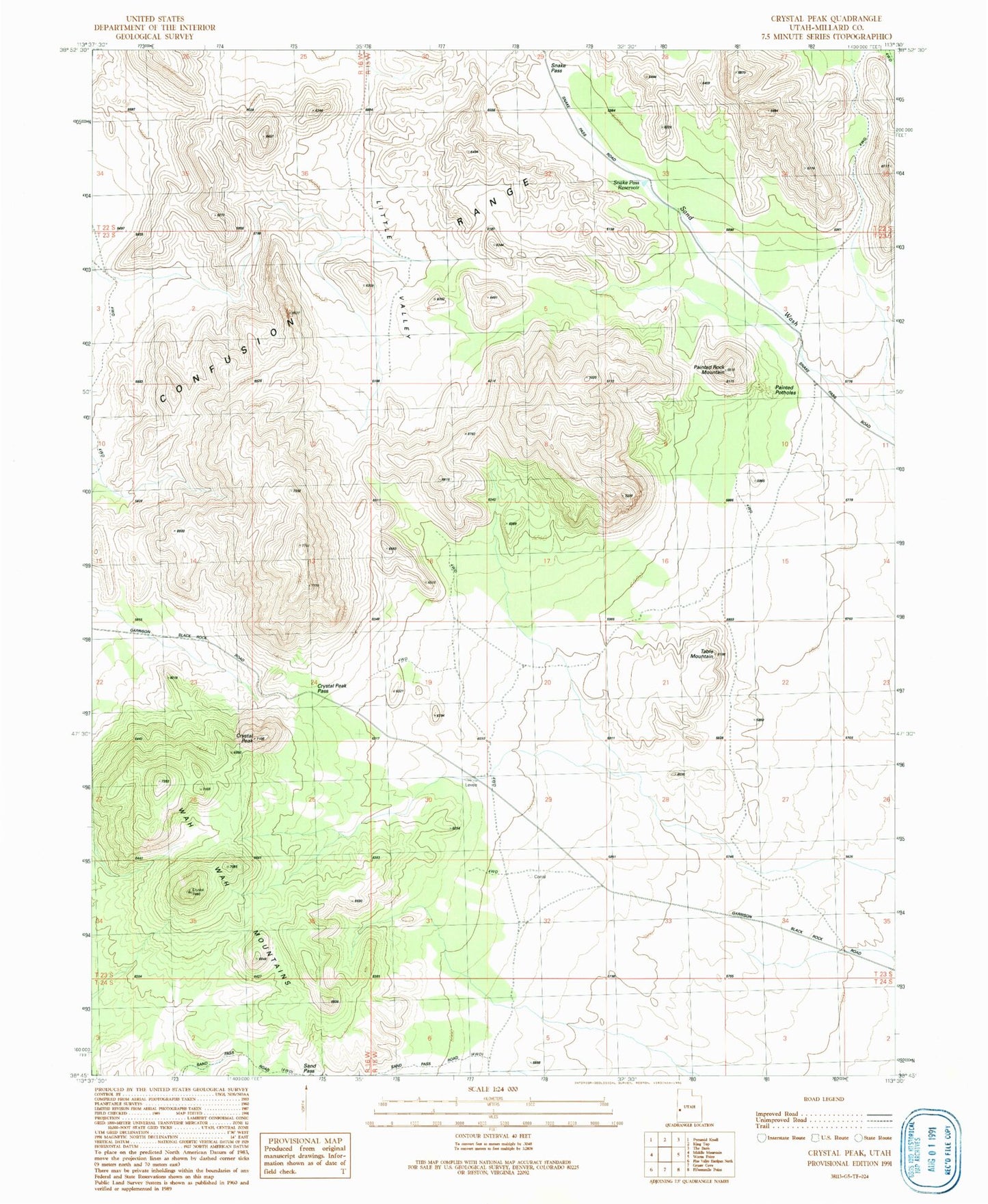 Classic USGS Crystal Peak Utah 7.5'x7.5' Topo Map Image