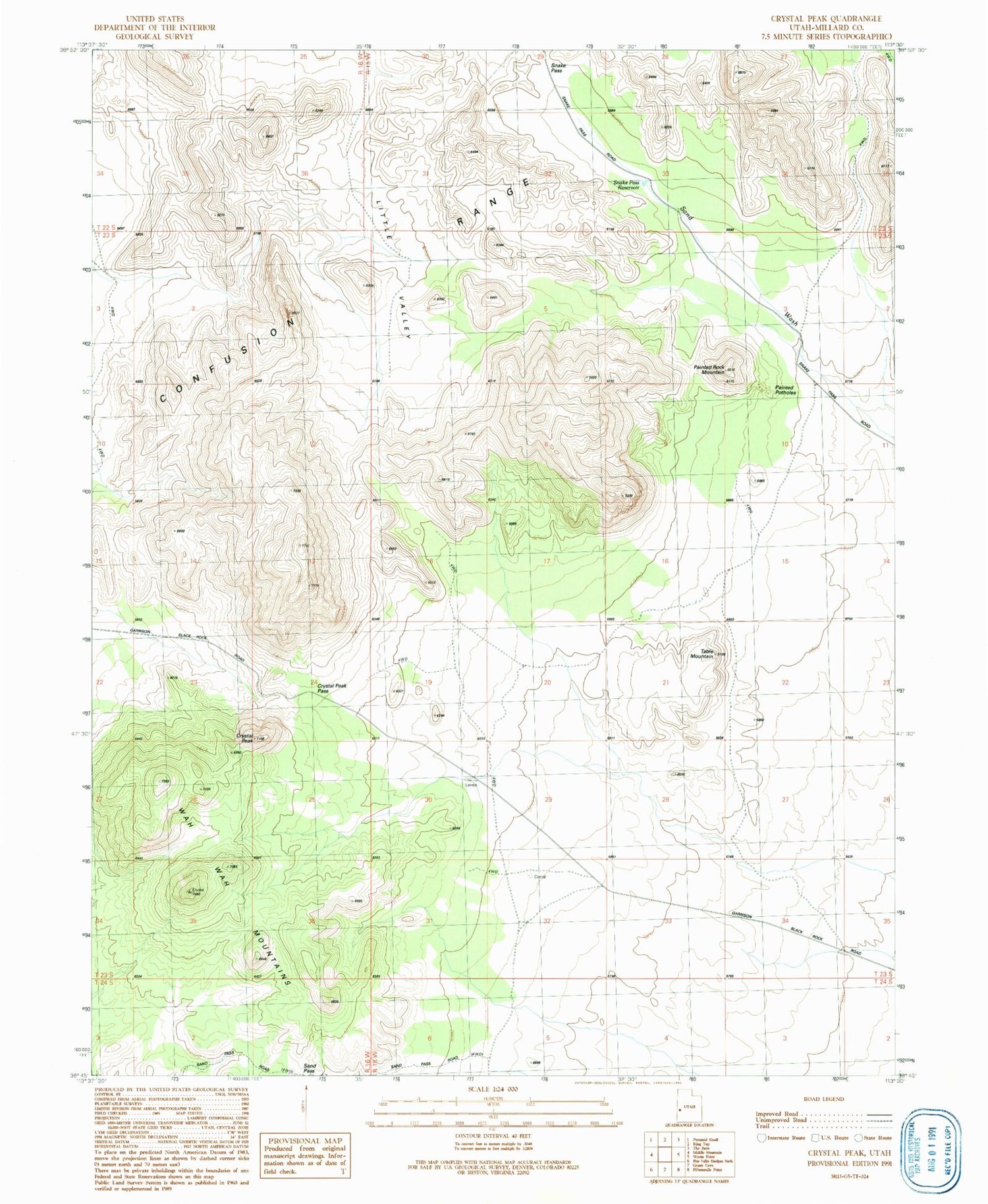 Classic USGS Crystal Peak Utah 7.5'x7.5' Topo Map Image