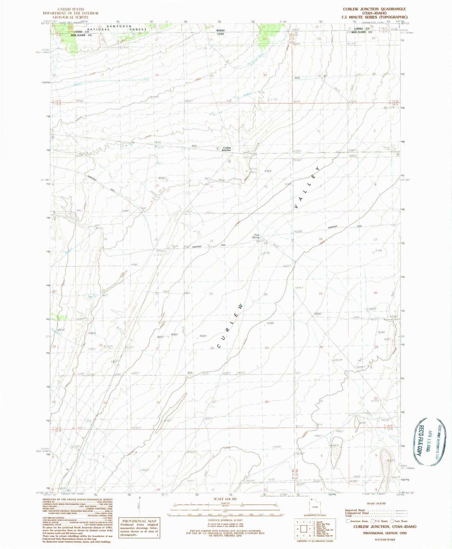Classic USGS Curlew Junction Utah 7.5'x7.5' Topo Map Image