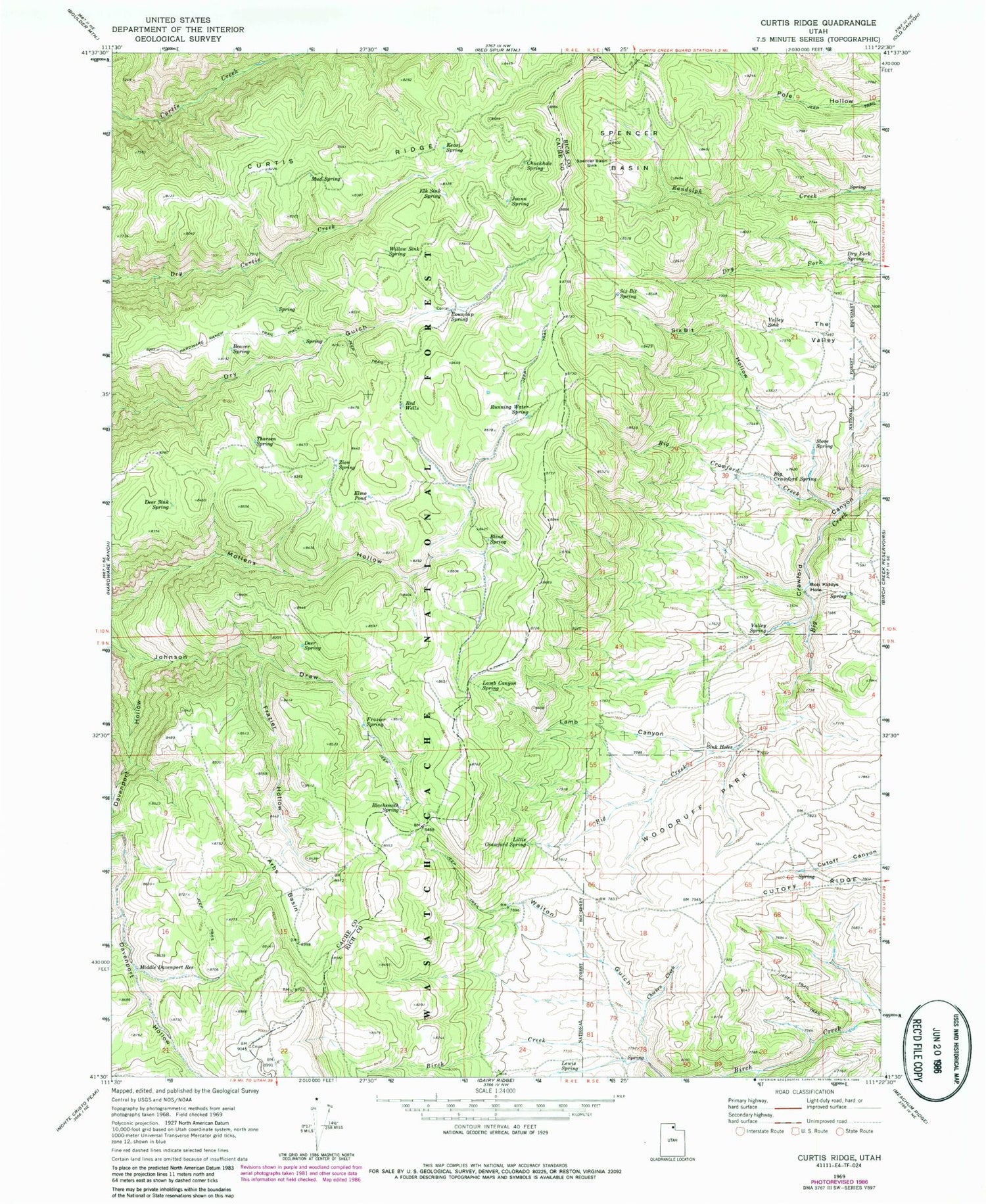 Classic USGS Curtis Ridge Utah 7.5'x7.5' Topo Map Image