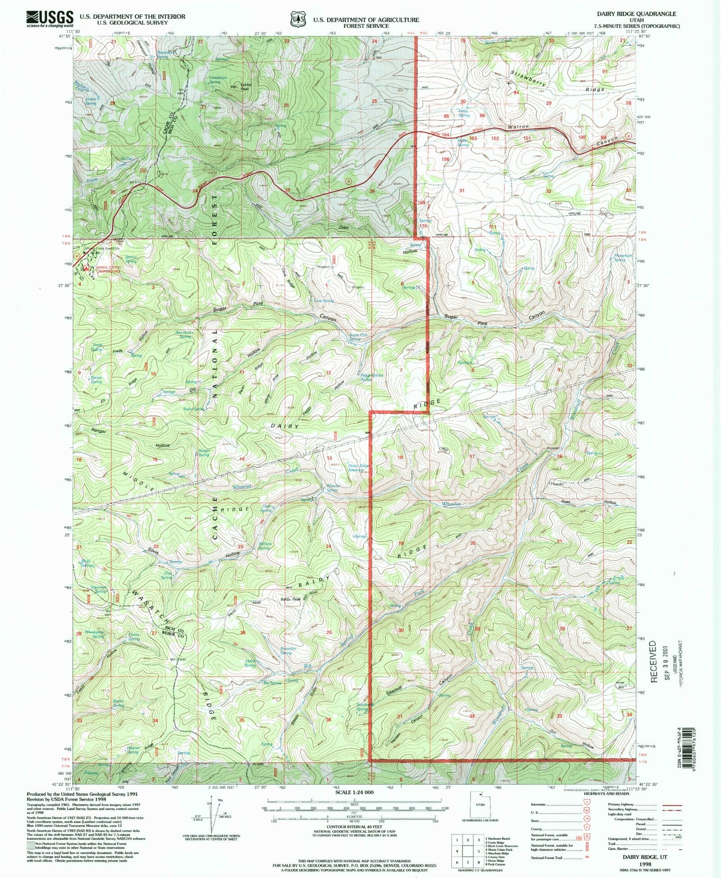 Classic USGS Dairy Ridge Utah 7.5'x7.5' Topo Map Image
