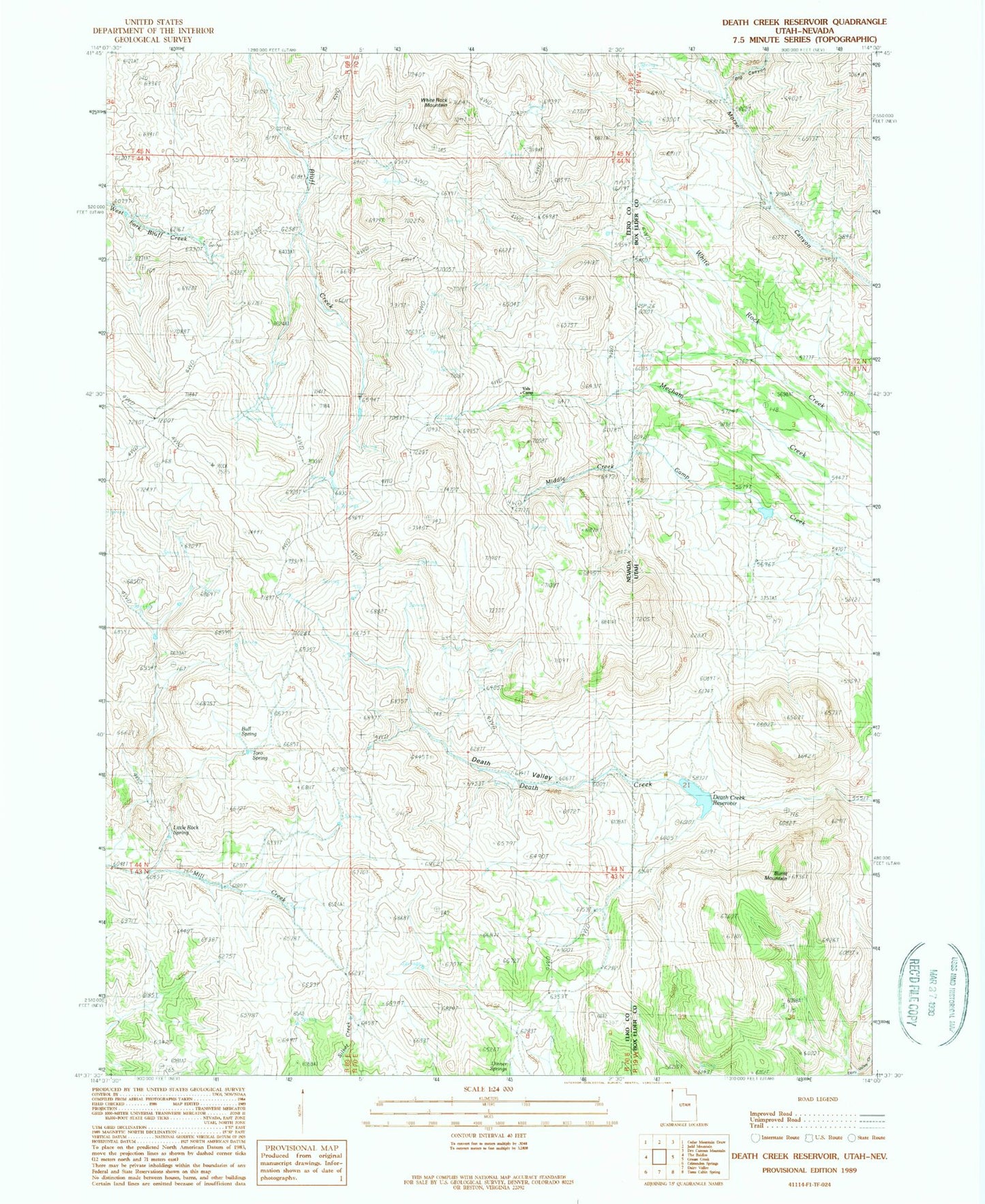 Classic USGS Death Creek Reservoir Utah 7.5'x7.5' Topo Map Image