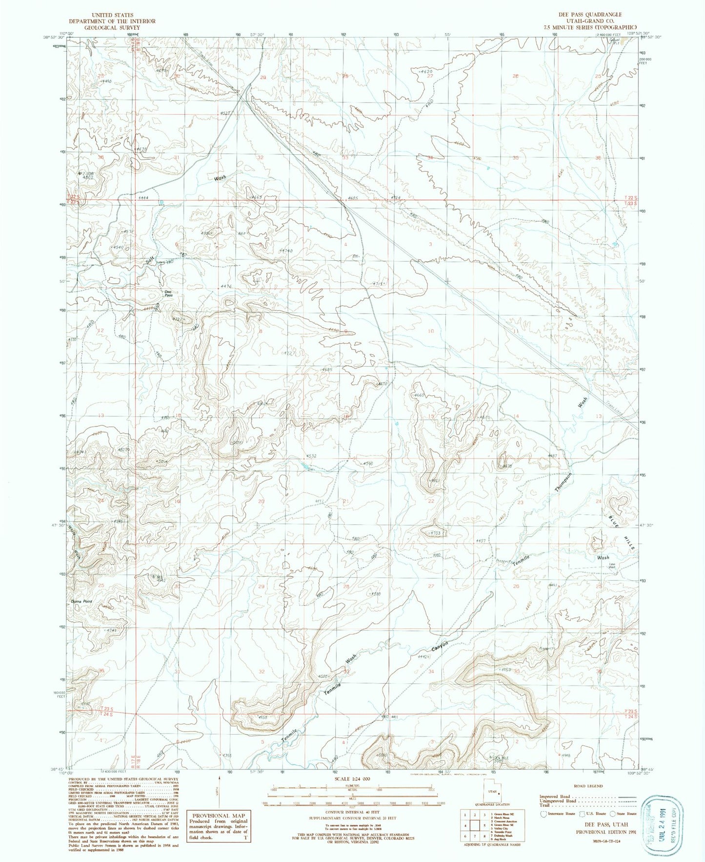 Classic USGS Dee Pass Utah 7.5'x7.5' Topo Map Image