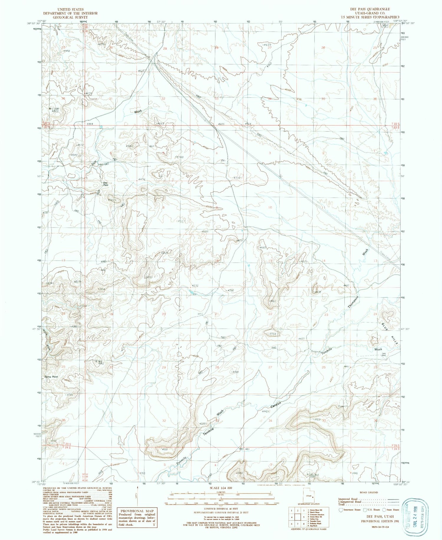 Classic USGS Dee Pass Utah 7.5'x7.5' Topo Map Image