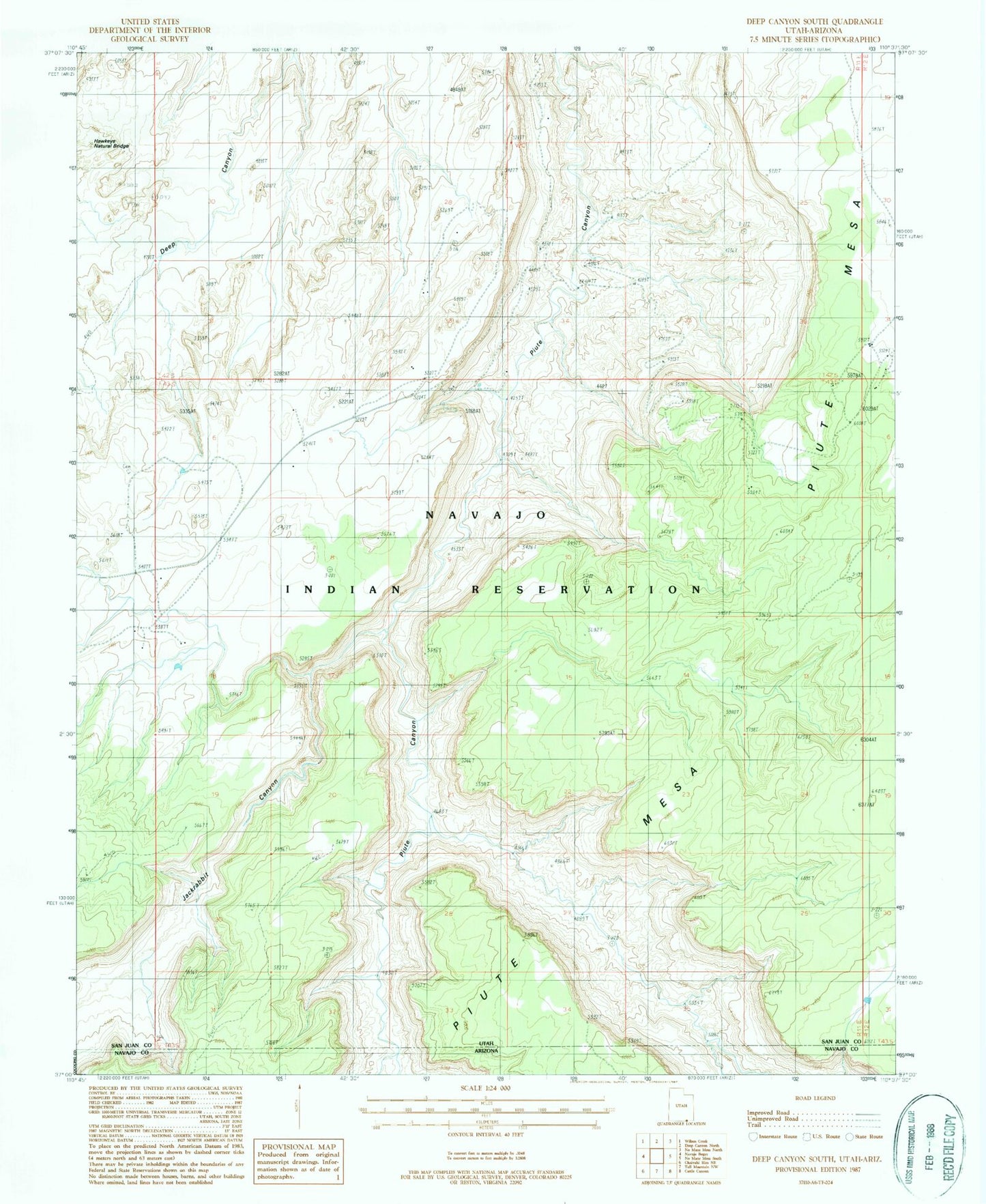 Classic USGS Deep Canyon South Utah 7.5'x7.5' Topo Map Image