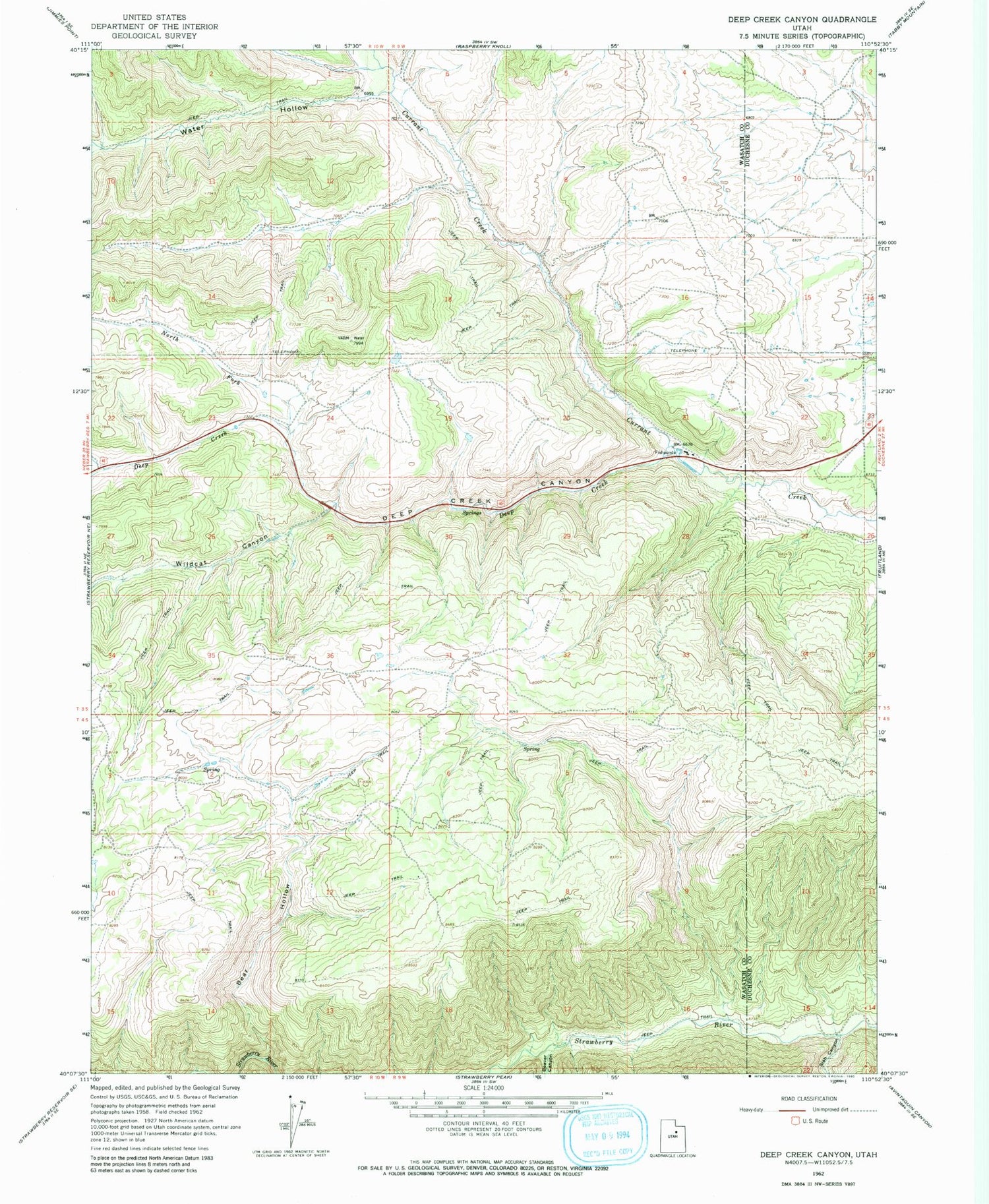 Classic USGS Deep Creek Canyon Utah 7.5'x7.5' Topo Map Image