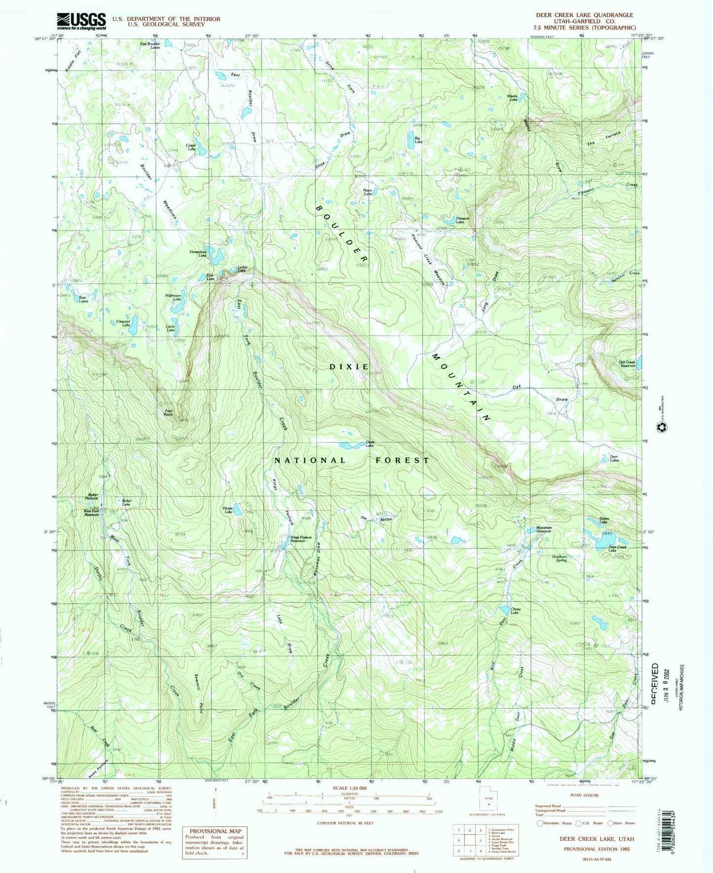 Classic USGS Deer Creek Lake Utah 7.5'x7.5' Topo Map Image