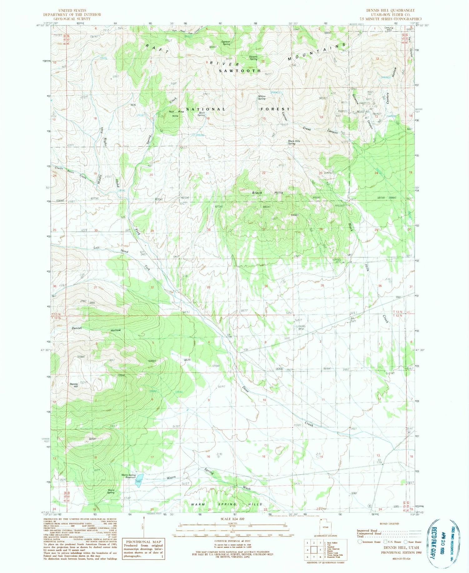 Classic USGS Dennis Hill Utah 7.5'x7.5' Topo Map Image