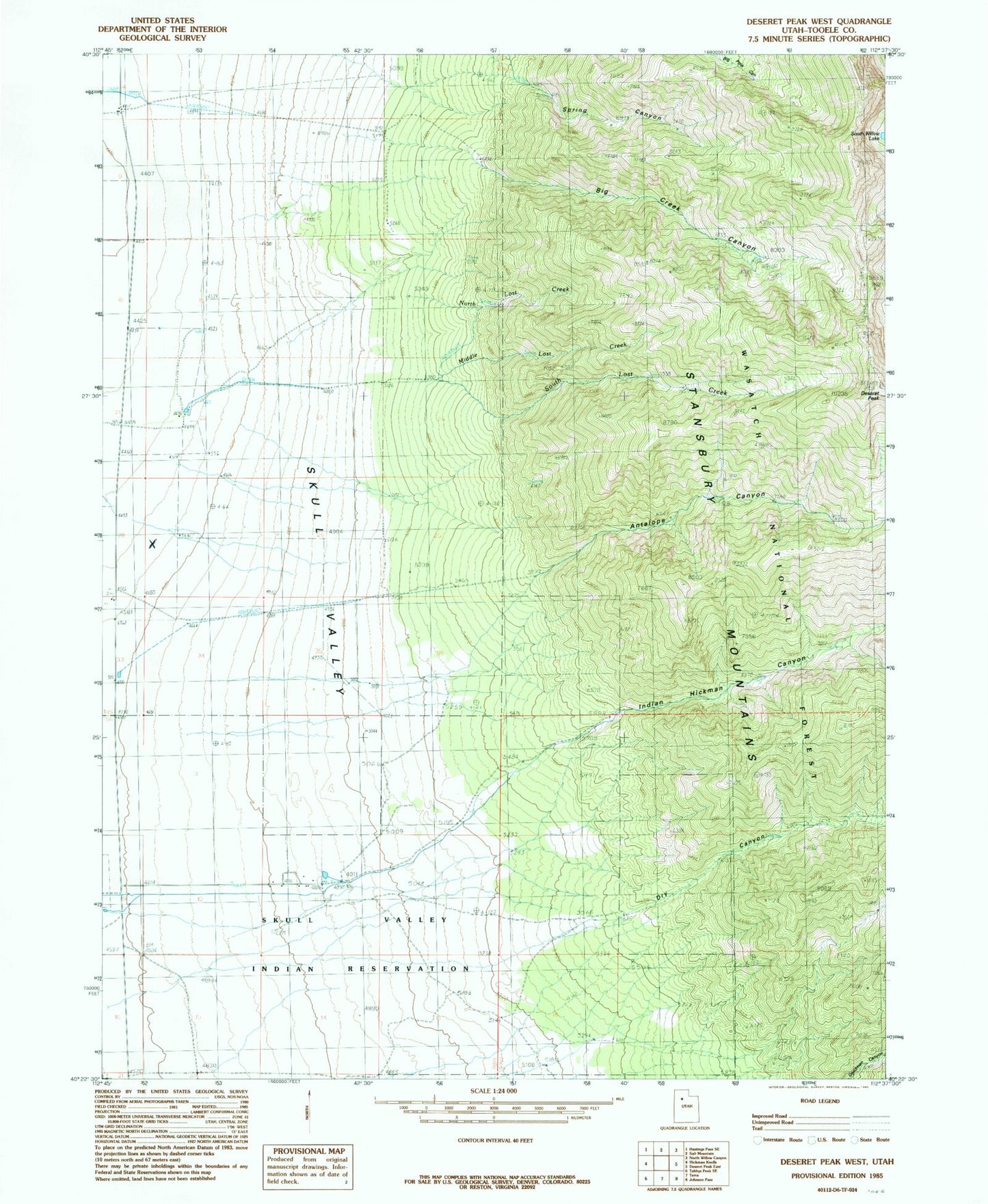 Classic USGS Deseret Peak West Utah 7.5'x7.5' Topo Map Image
