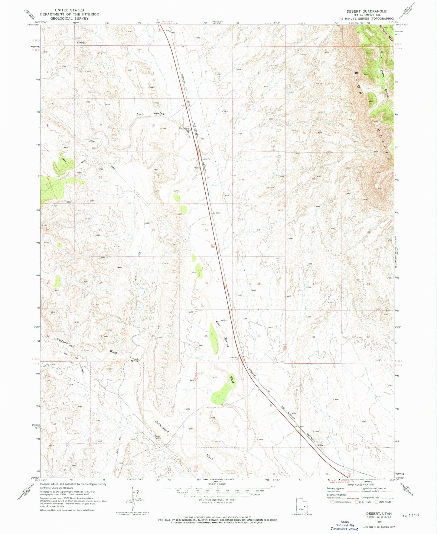 Classic USGS Desert Utah 7.5'x7.5' Topo Map Image
