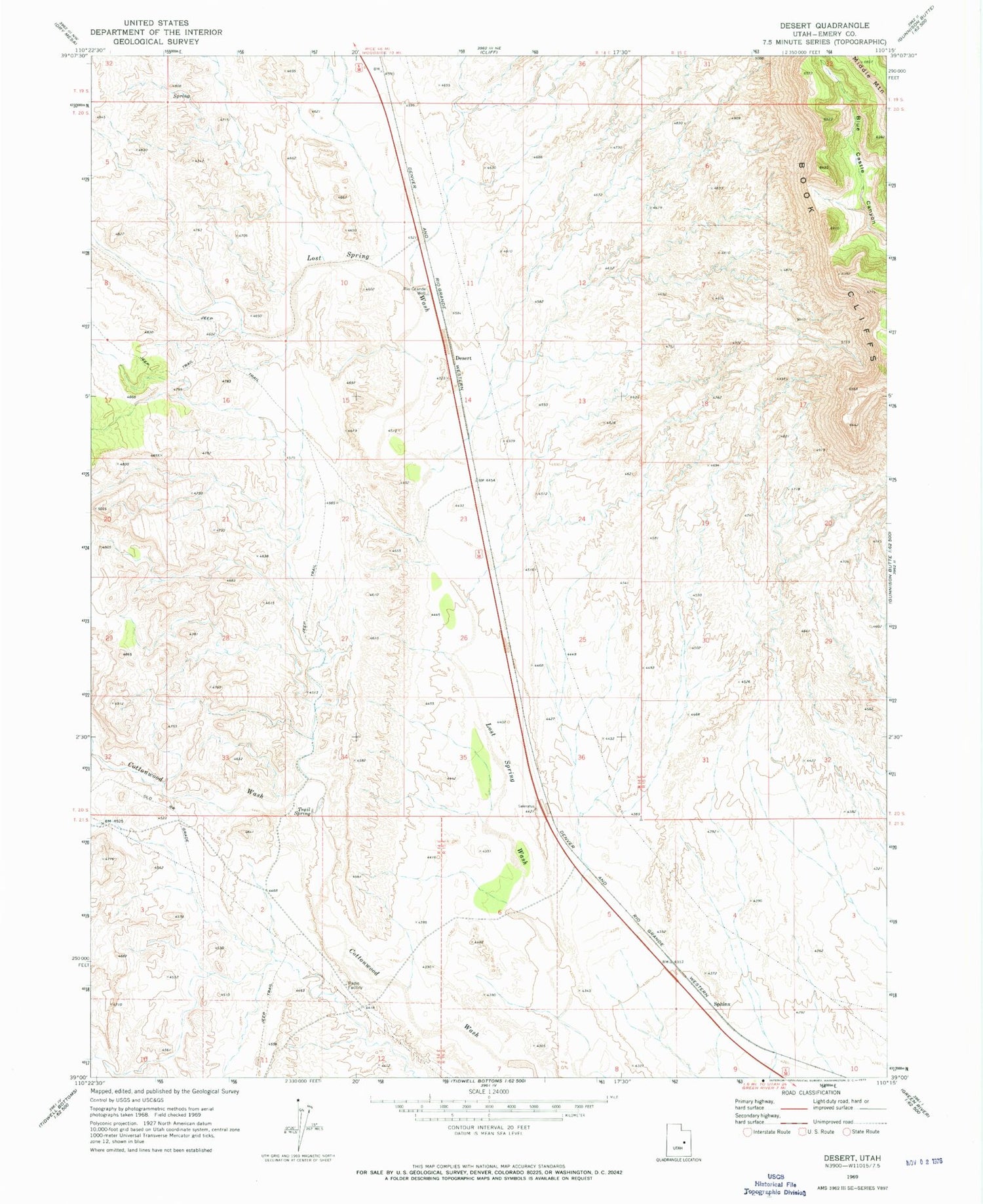 Classic USGS Desert Utah 7.5'x7.5' Topo Map Image