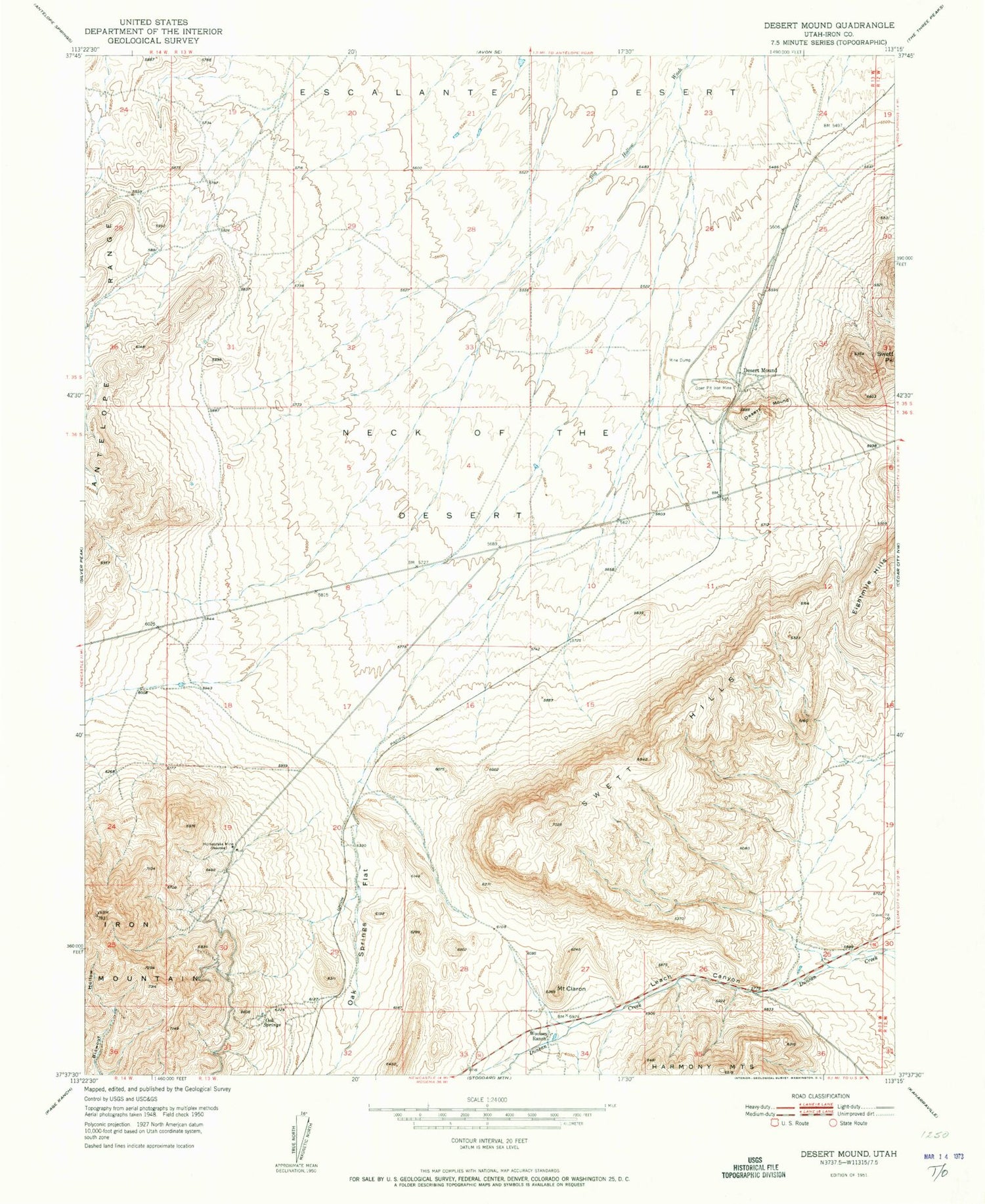 Classic USGS Desert Mound Utah 7.5'x7.5' Topo Map Image