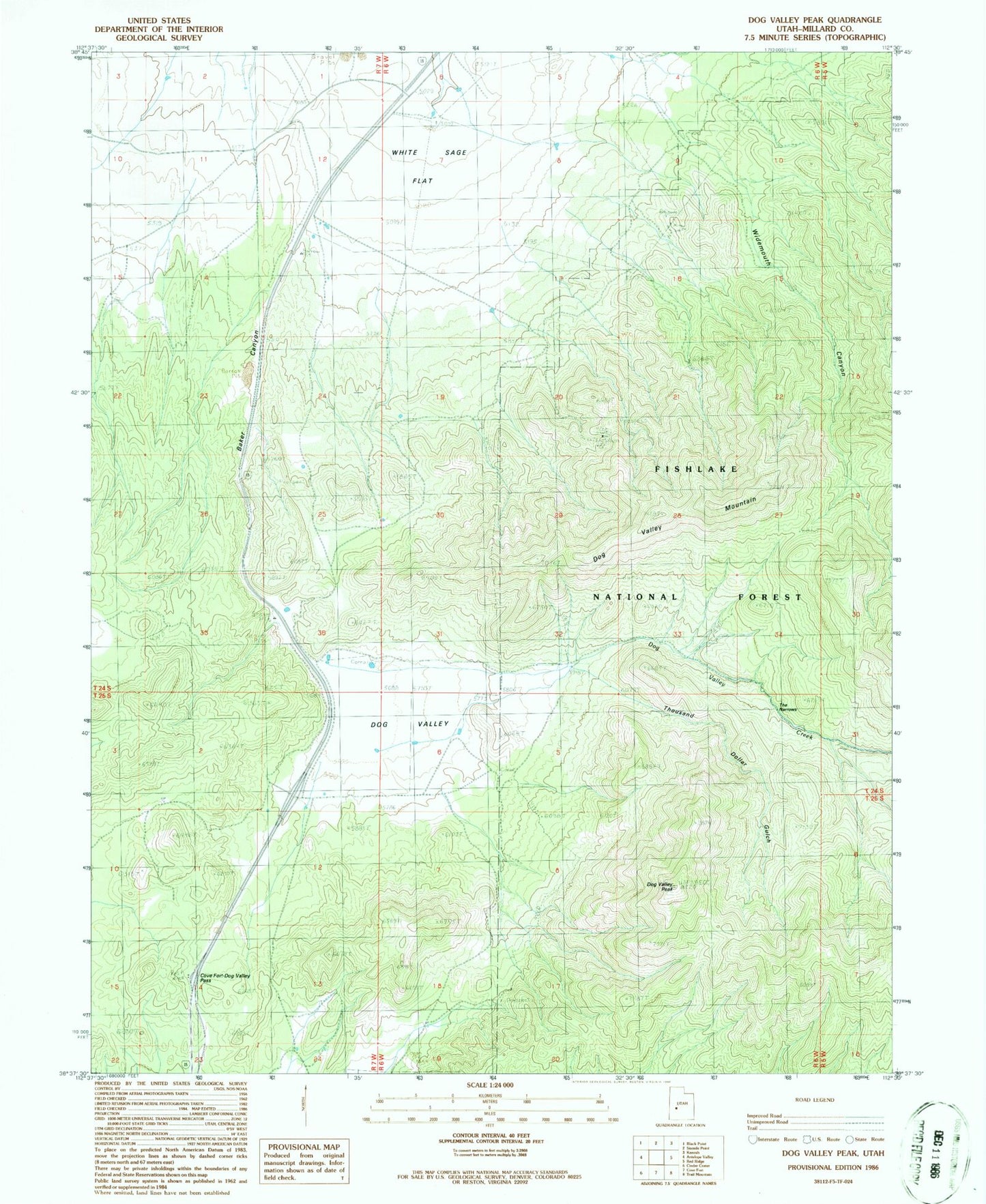 Classic USGS Dog Valley Peak Utah 7.5'x7.5' Topo Map Image