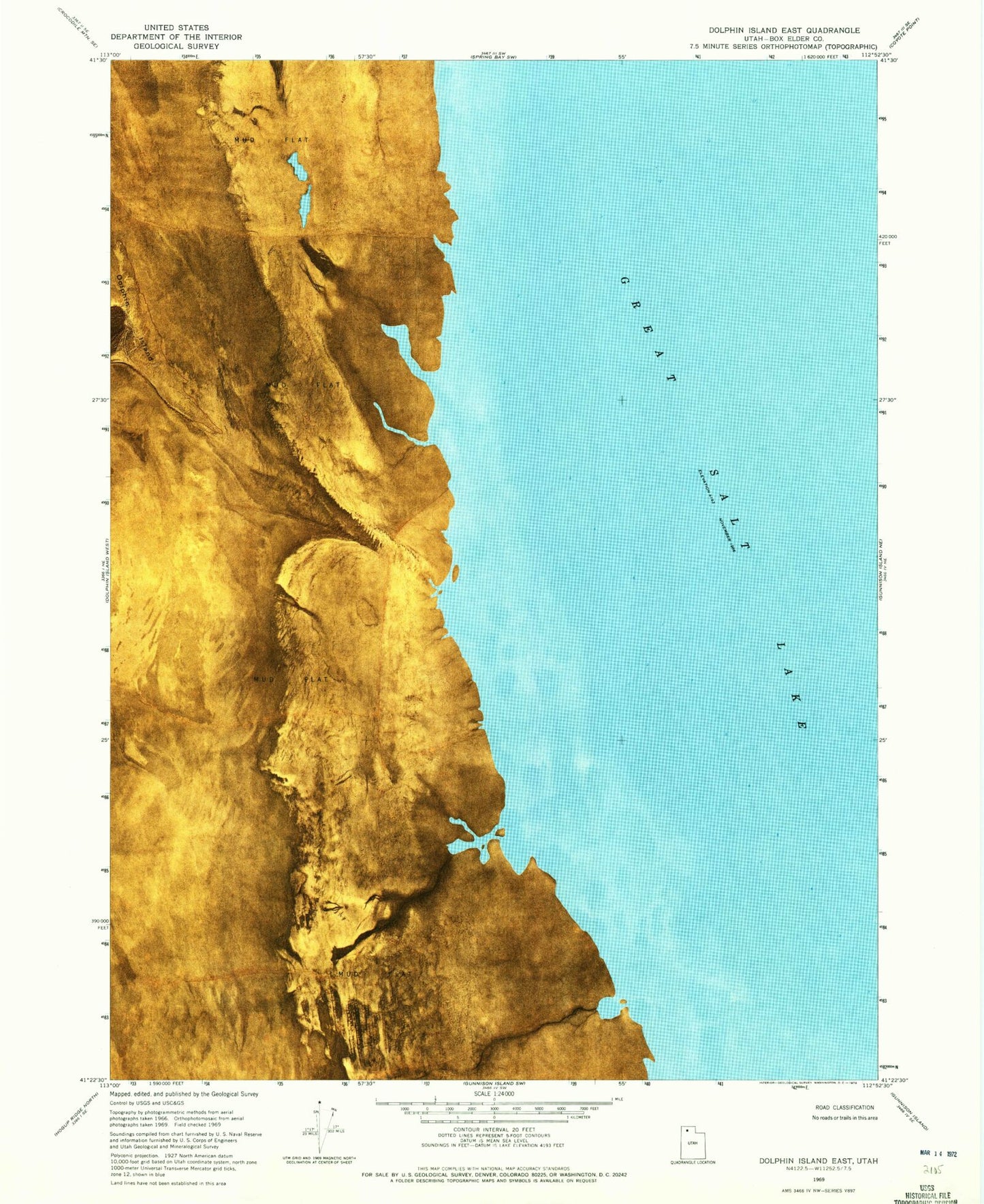 Classic USGS Dolphin Island East Utah 7.5'x7.5' Topo Map Image