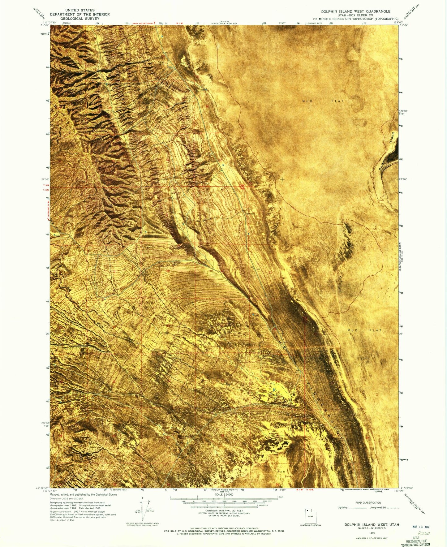Classic USGS Dolphin Island West Utah 7.5'x7.5' Topo Map Image