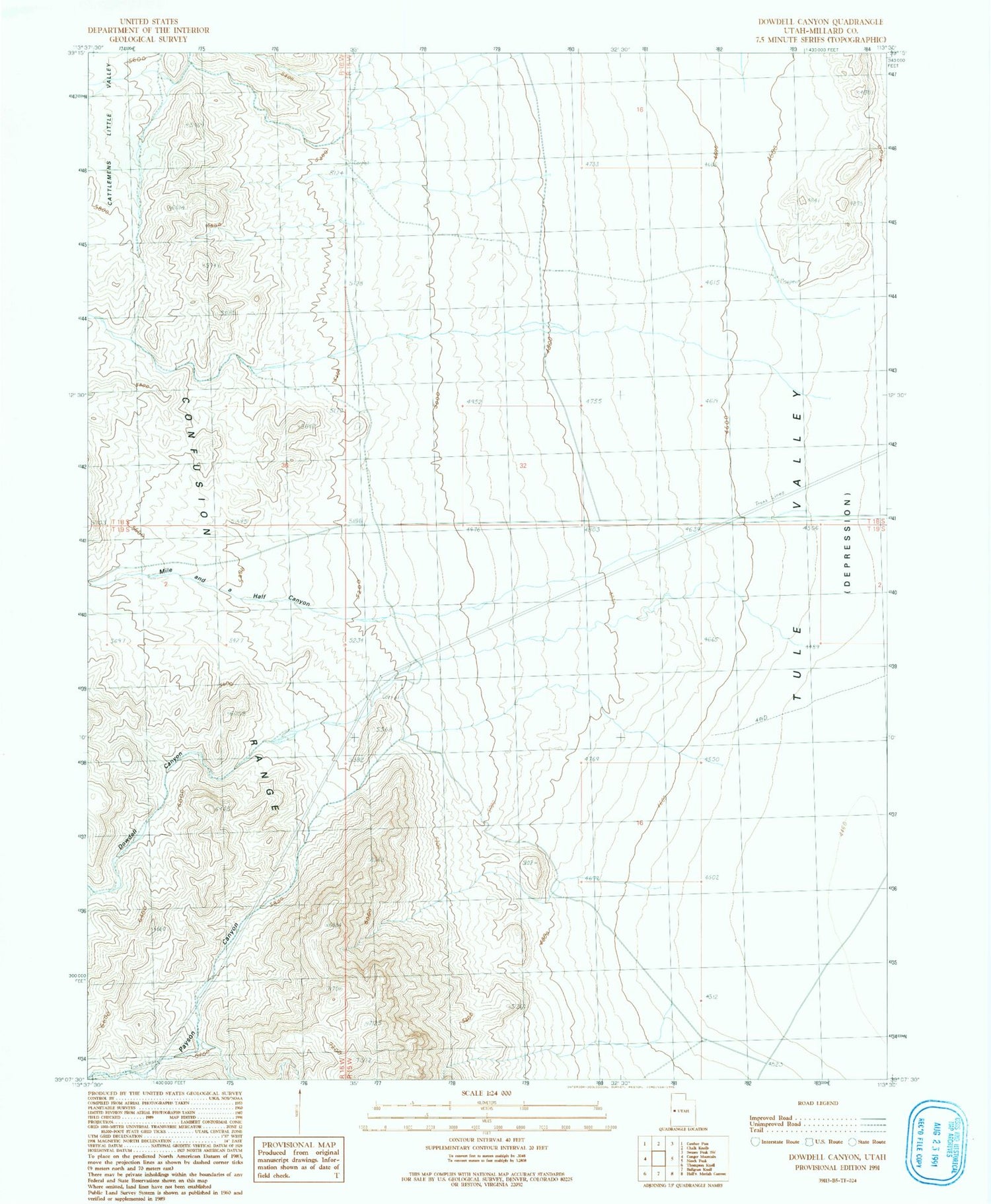 Classic USGS Dowdell Canyon Utah 7.5'x7.5' Topo Map Image
